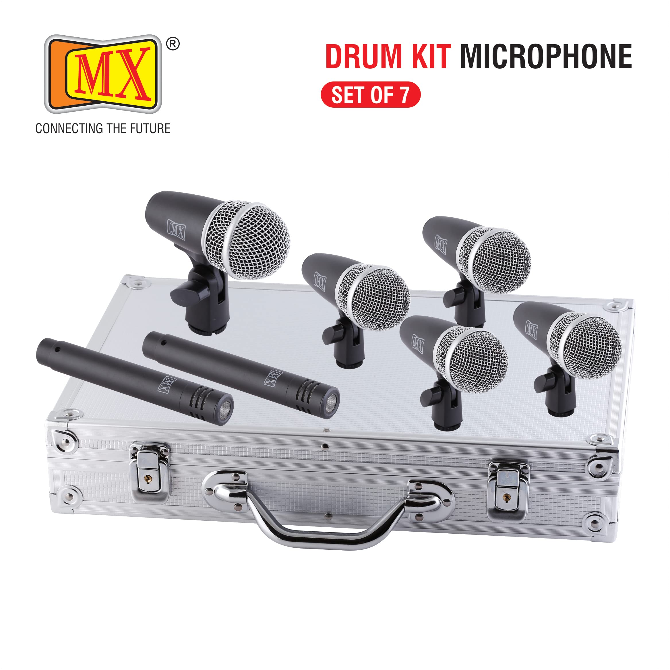 MX 7‑Piece Drum Mic Kit – Dynamic Drumset Microphones with Clips