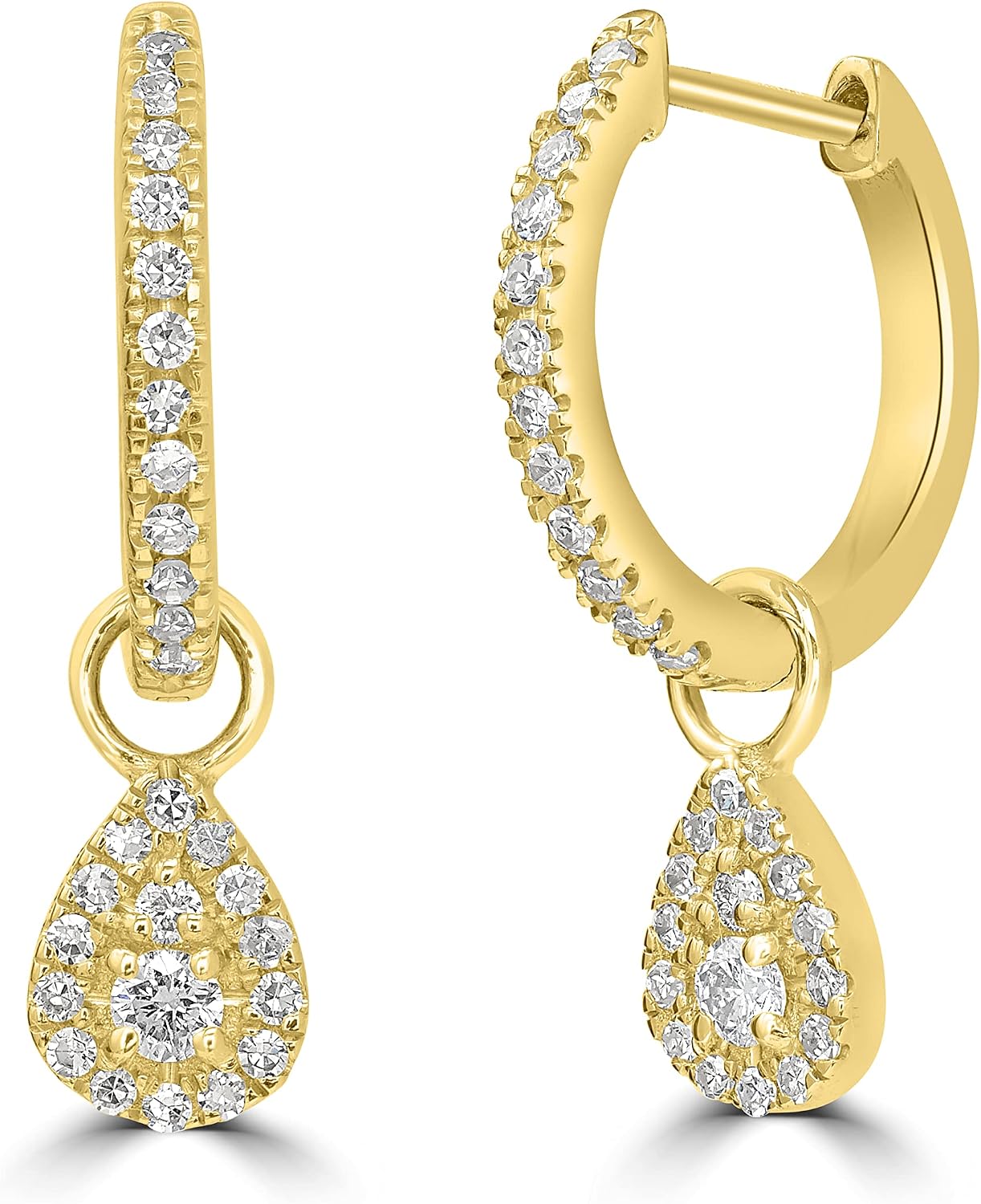 Women 14K Yellow Gold, Round White Diamond Dangle Earring. April Birthstone Month, Gift For Her.…