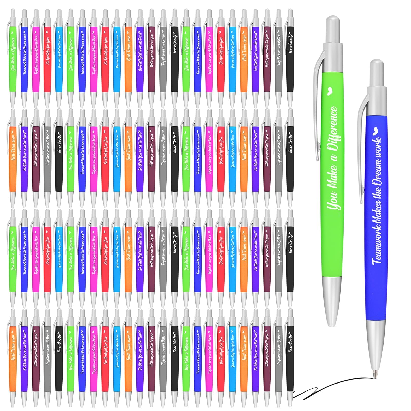 100Pcs Inspirational Pens Bulk, Motivational Ballpoint Biros with Quotes, 10 Colours Funny Gel Pens for Office Colleagues, Teachers, Nurses & Students, Wholesale Employee Appreciation Gifts, Black Ink