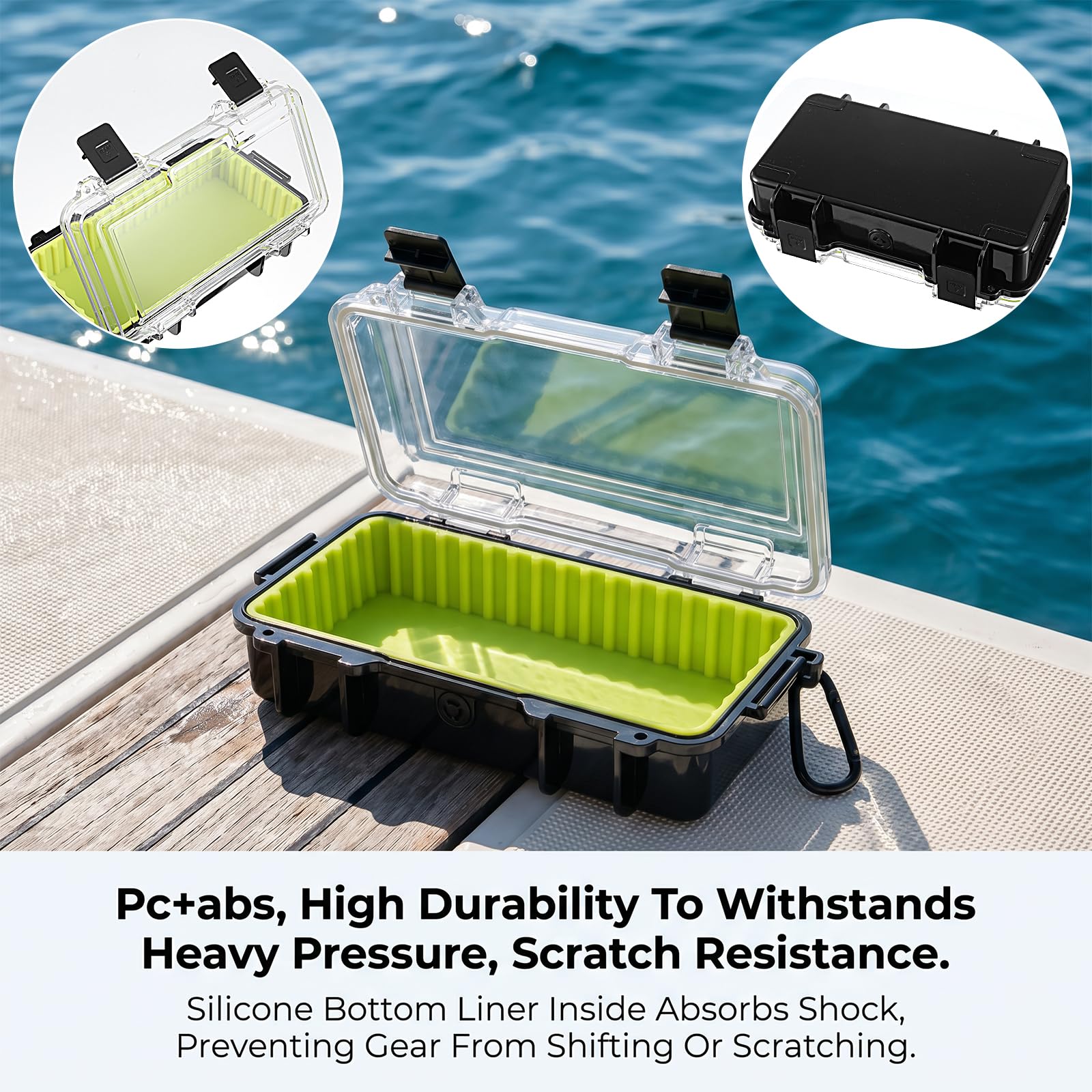 Caja impermeable de 8.7 x 4.3 x 2.4 pulgadas, caja seca para barco, carcasa rígida de ABS con cordón