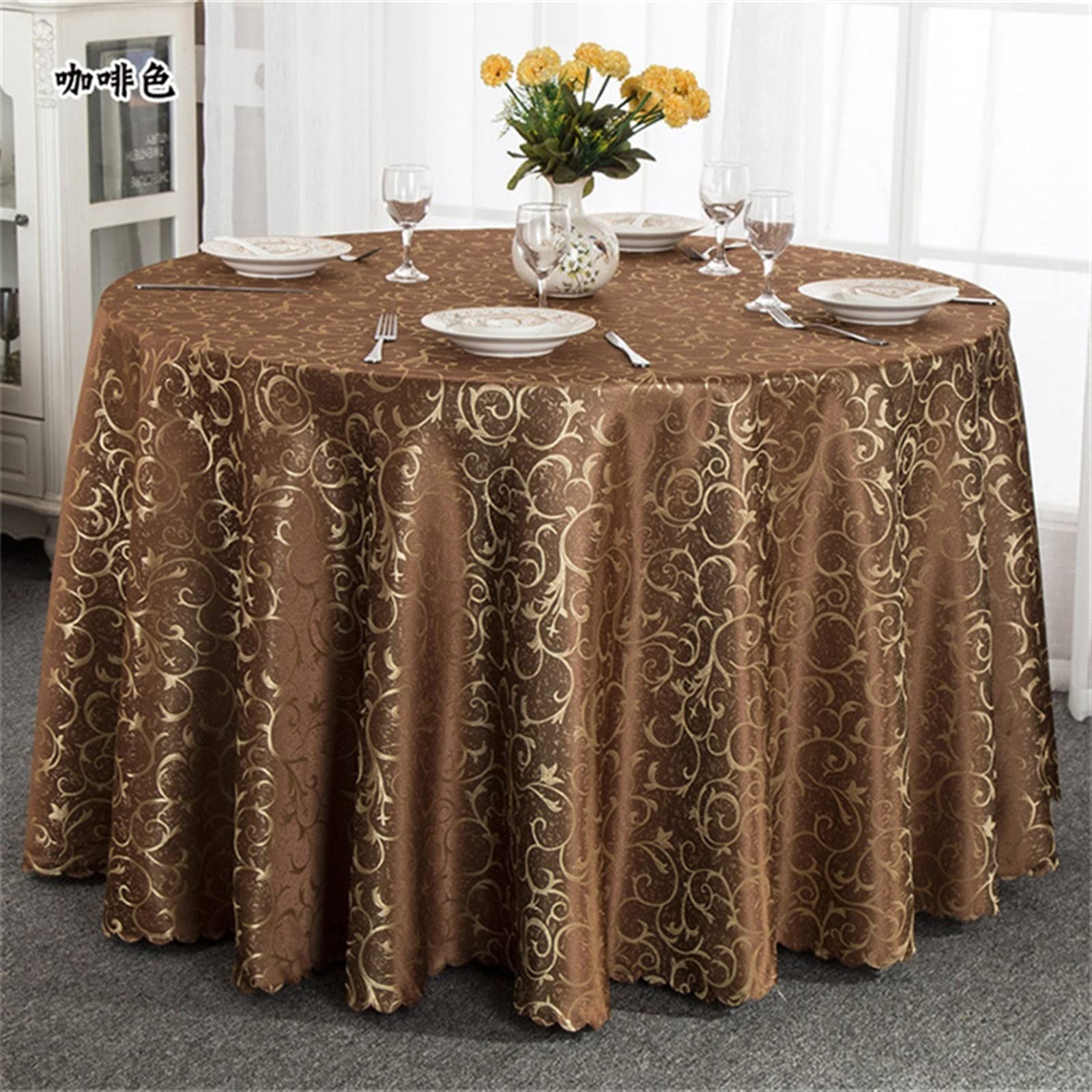 Elegant And Luxurious Luxury Red Round Hotel Dining Tablecloth Square Golden Floral Wedding Table Skirt Cover Decoration Banquets Restaurant Dining Table Cloth Color : D, Size : 340cm (D 320cm round