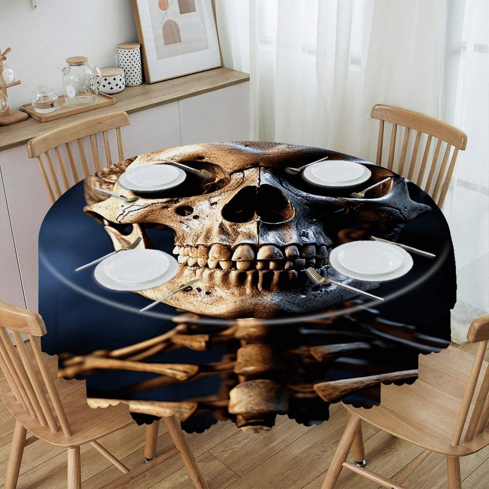 Adfgyerh Style Skeleton Table Cloth Easy To Clean, Home Decor Lace Design, Soft And Comfortable, Round Tablecloth Suitable For Homes, Restaurants, Hotels, Patio Tables, Etc.