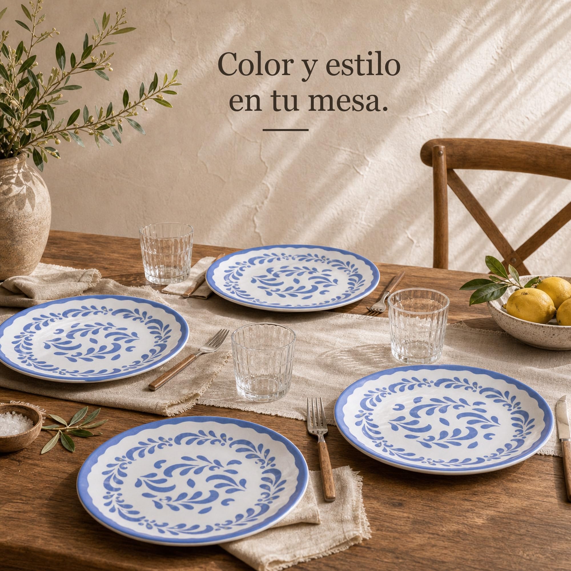 Plato llano de melamina pack de 4, platos de 30 cm para mesa diaria, comedor, terraza y presentación