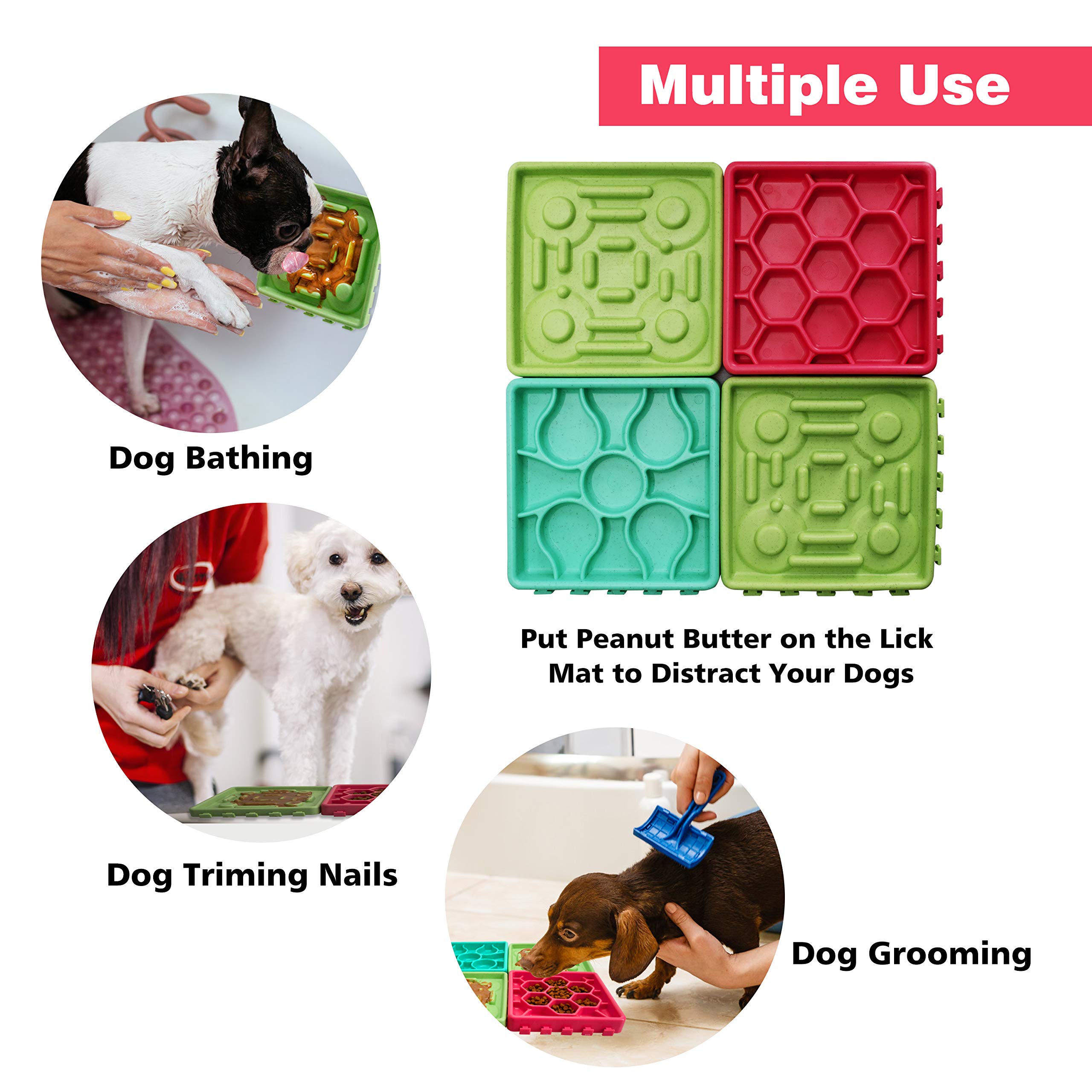 GAGILAND 4-in-1 Combined Dog Slow Feeder Lick Mat with Suctions Dog Bathing Grooming Distraction Slow Feed Tray Dog Snuffle Mat 2
