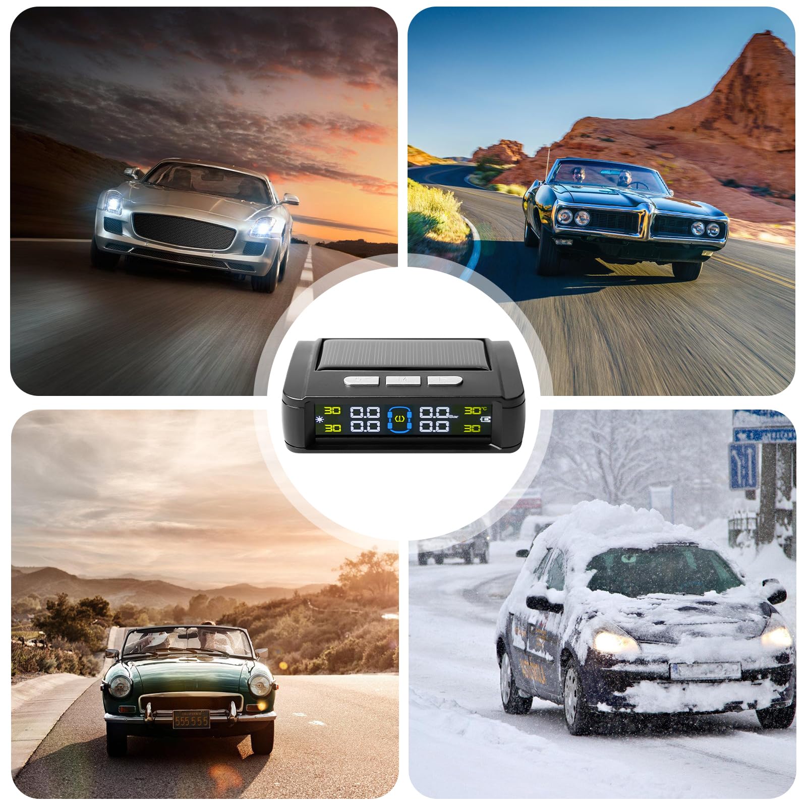 Aicharynic TPMS Reifendruckkontrollsystem, Solar Kabelloser Reifendrucksensor mit 4 Externen Sensoren IPX7, 3,5" Solar Display & USB-C Ladung für LKW/Anhänger, Druckbereich 0-5 bar