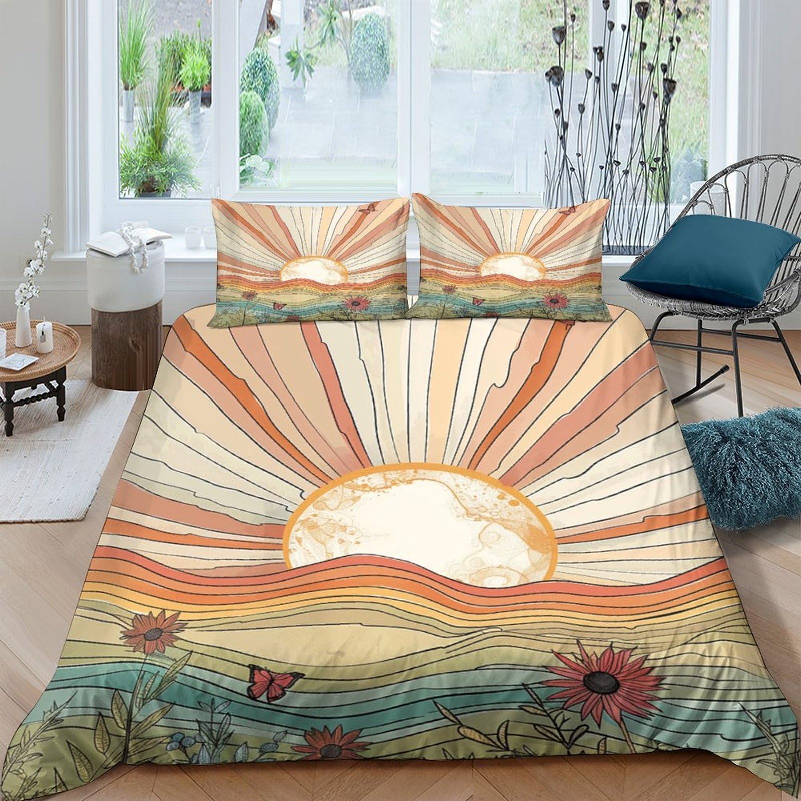 Ctjqhvkz Style-9 3D Printed Sunrise Sunflower Fitted Sheet Microfiber Soft Breathable Landscape Bed Cover For Bedroom Guest Room Decor Single（135X200cm）