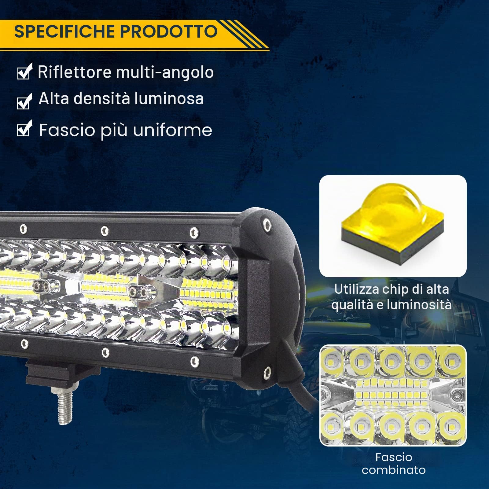 AUXTINGS Barra Luminosa Fuoristrada LED 30 cm 240W - Tripla Light Off Road, Spot Flood Combo, Cubi Rocks Light + Kit Cablaggio per Camion, ATV, UTV, SUV, 12V 24V CC
