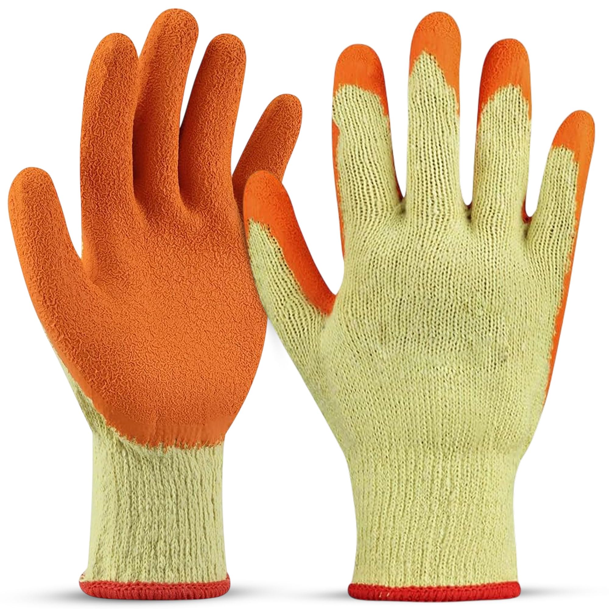PDS 10 Pairs Latex Coated Orange Rubber Work Gloves - Mens Safety Builders Gardening Scaffolding Mens Safety Gloves - Heavy Duty Gloves - safety work gloves (Small (10 Pairs))