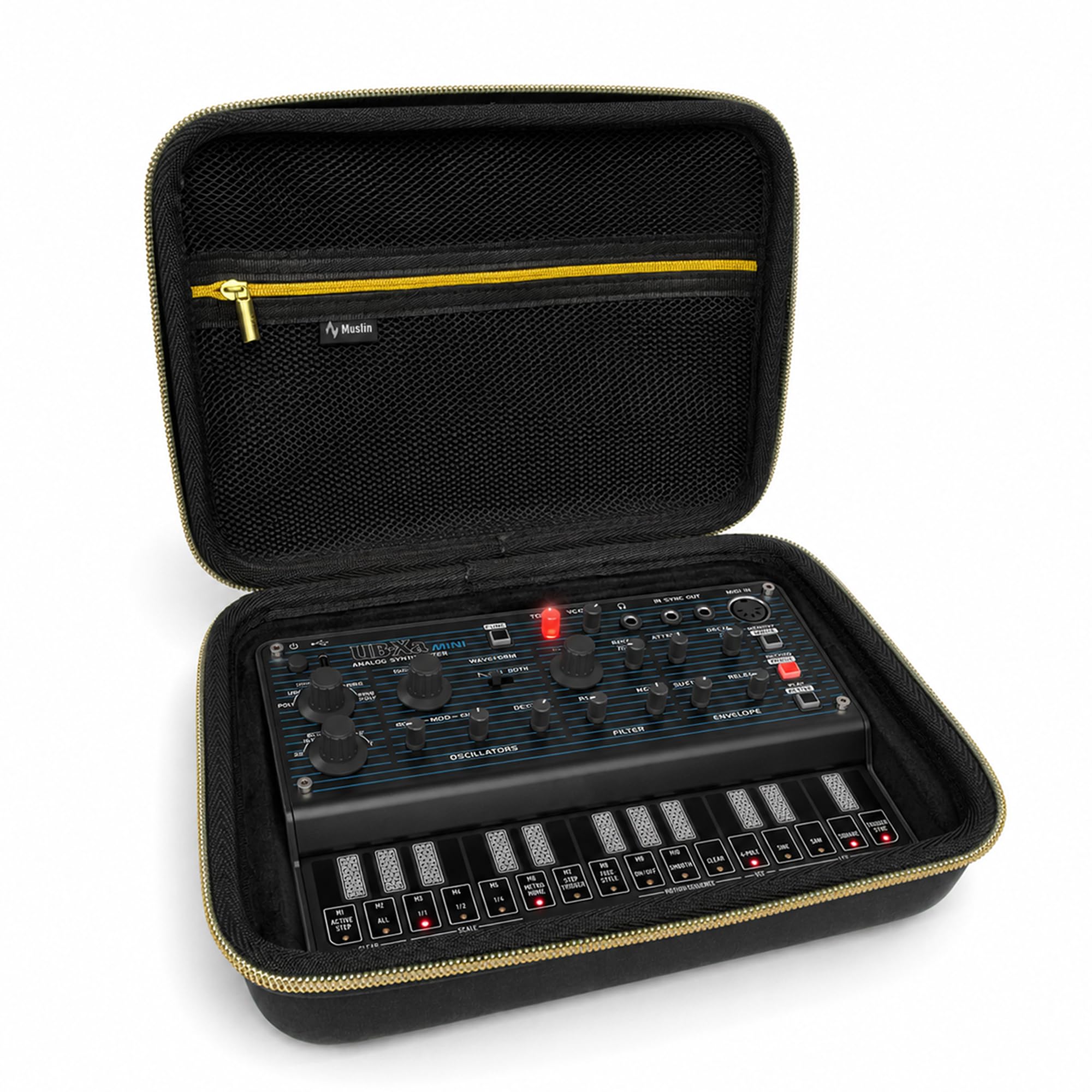Musiin Estuche para Sintetizador analógico Compatible con Behringer UB-XA/Pro VS/PHARA-O/JT Mini, con Cremallera Dorada para Estudio, Viajes y Escenario (Edición en Tono Dorado)