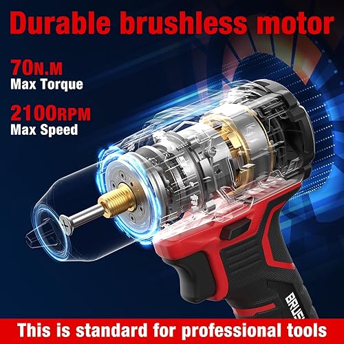 Miniatura 6 de Taladro eléctrico de 20 V 70N.m 2 baterías, 70 Nm, 18+1 par de torsión, 2 velocidades con luz LED, kit de 26 piezas para brocas caseras y brocas