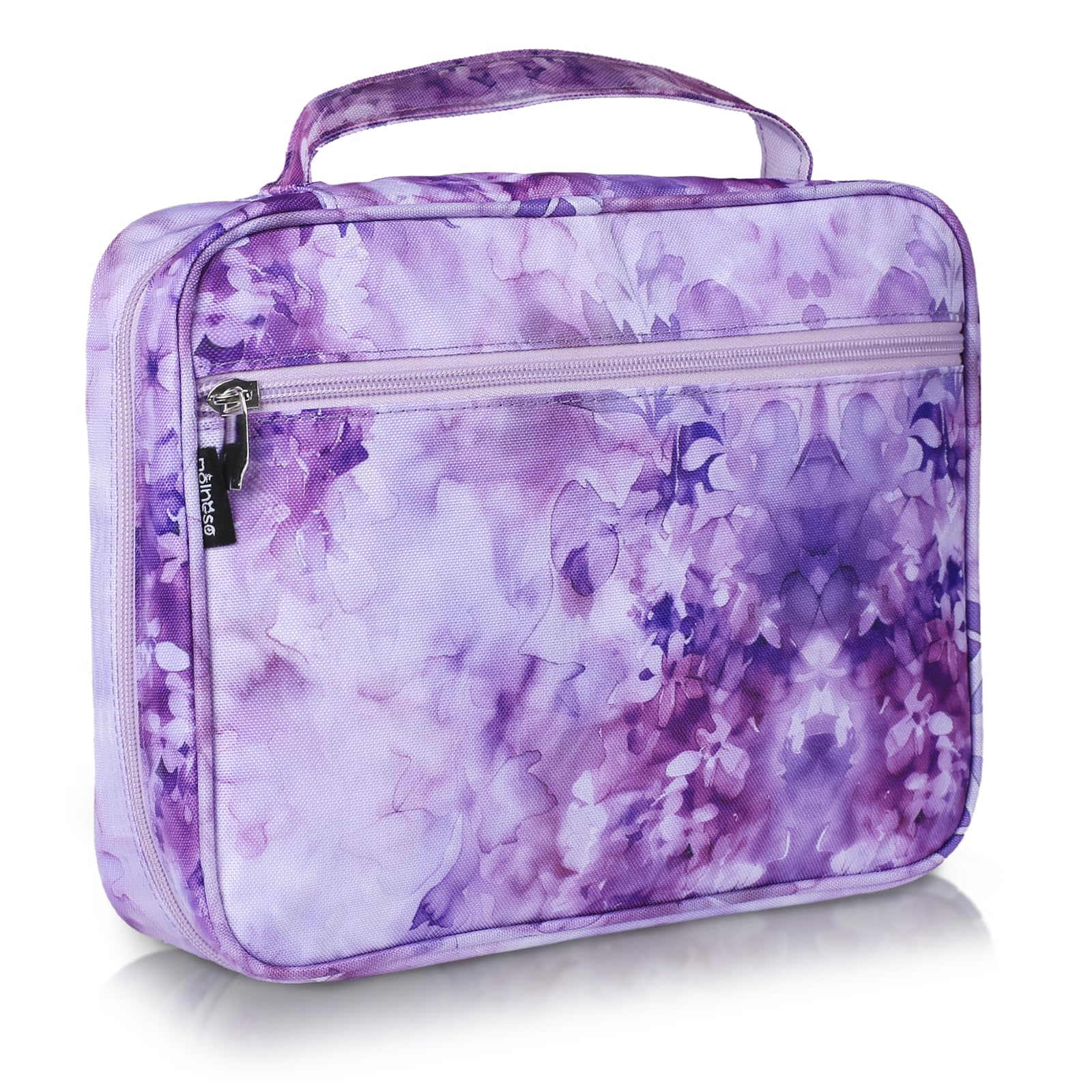 MOLNESO Purple Floral Bible Cover for Women, 11x9x3inch Large Waterproof Bible Case with Handle, Thick Zippered Organizer Bag Fits Study & Journaling