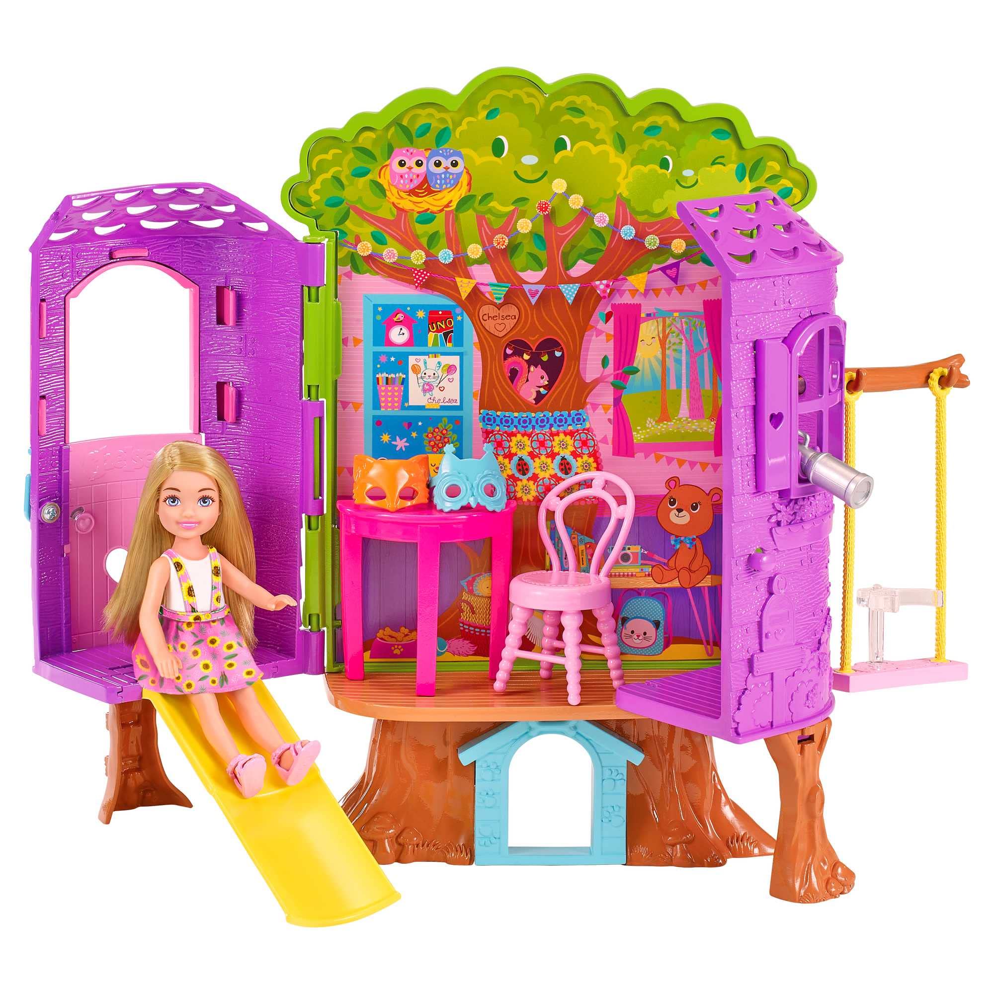 Chelsea Barbie Doll and Treehouse Playset with Pet Puppy, Dollhouse Includes Furniture and Slide, 10+ Accessories, HPL70 - Image 3
