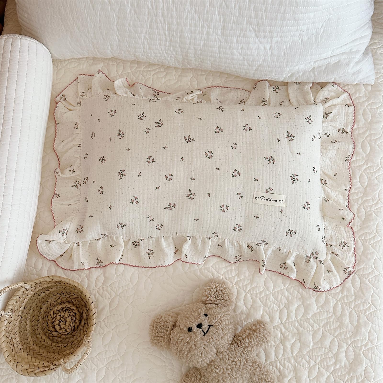 AOJIM Cotton Muslin Kids Toddler Pillowcase with Floral Print Patterns for Room Decor Super Soft Nursery Bedding Pillow Cover for Girls Boys Durable Baby Travel Pillowcase, Machine Washable, 28*18'' — image 1