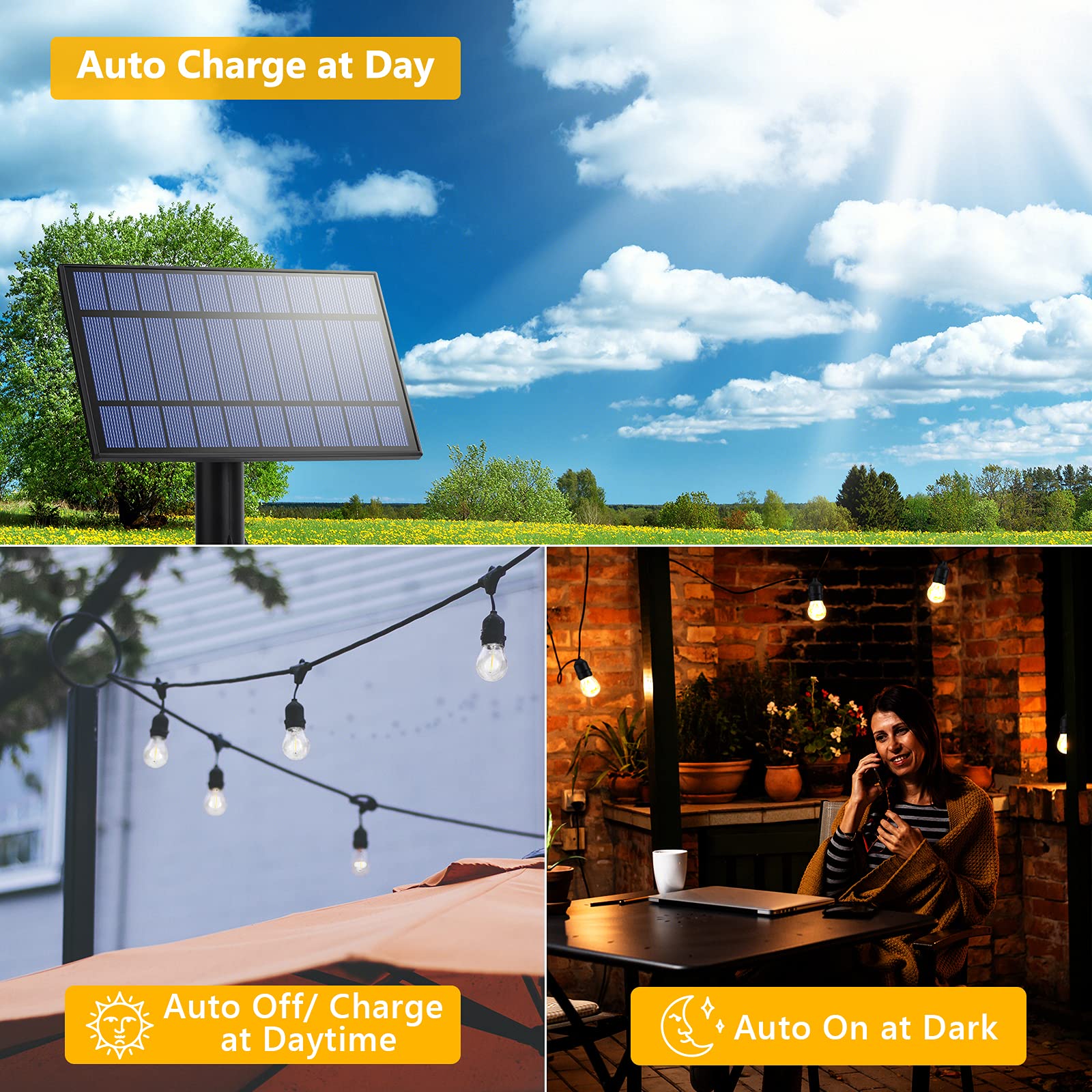 Flacchi Solar Bistro Lights Waterproof Shatterproof S14 Edison Lights