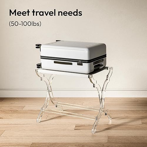 Miniatura 3 de Byingo Portaequipajes acrílico, elegante soporte plegable para maleta con estante de tela PET para habitación de invitados, dormitorio, hotel,