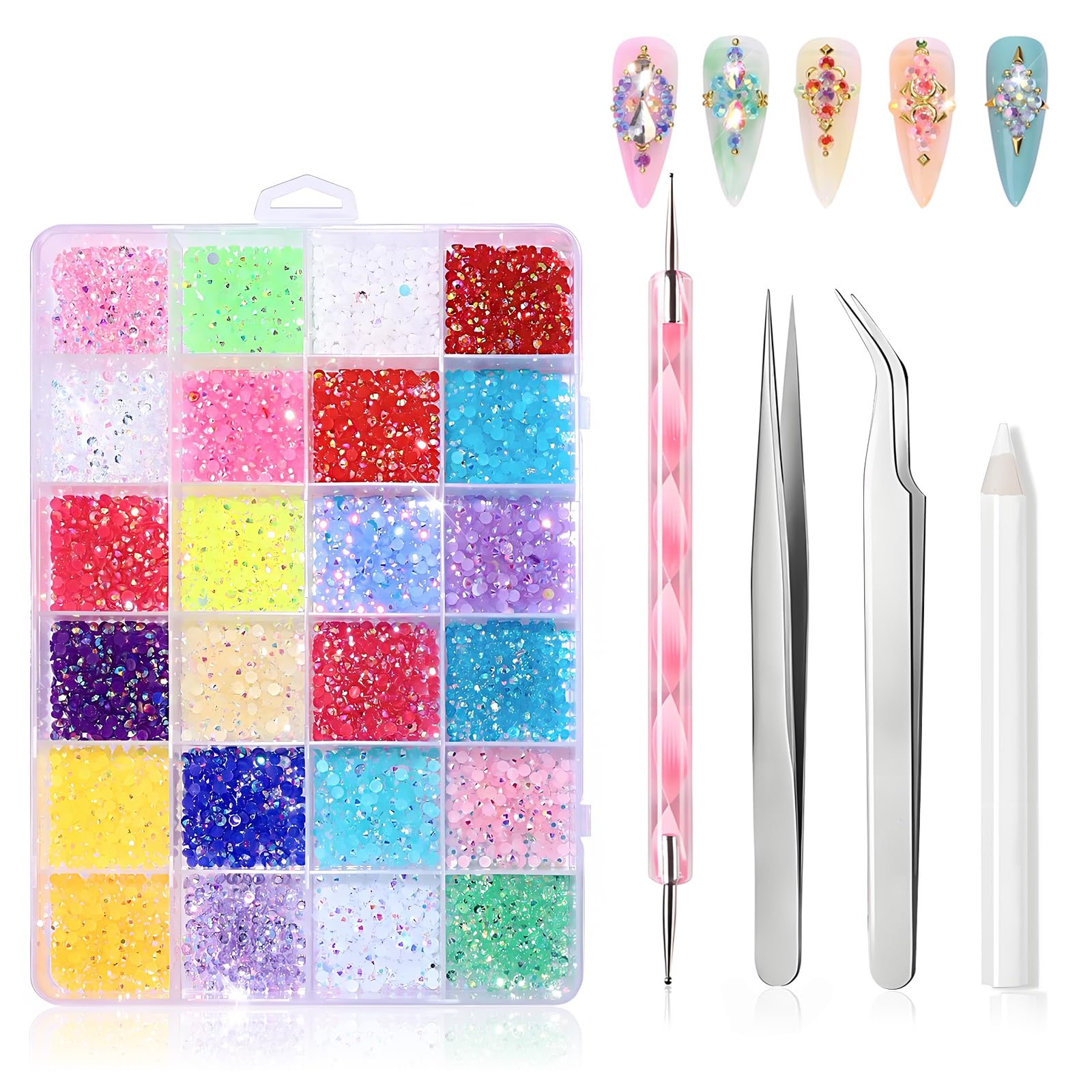 3500 PCS Strasssteine Nägel, Glitzersteine zum Basteln mit Pinzette und Punktierung Stift Edelsteine Rhinestones Diamond Glitzer Steine Bedazzler Kit für DIY Handwerk