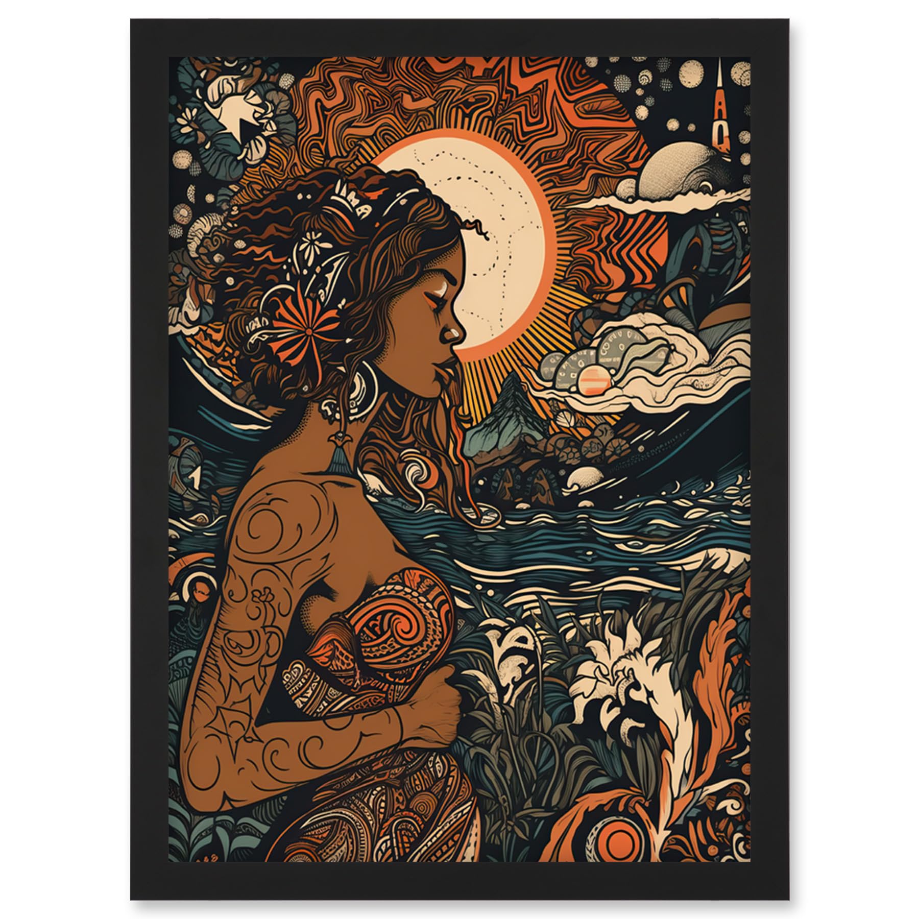 Artery8 Gaia Mother Nature Modern Art Nouveau Folk Art Artwork Framed Wall Art Print A4