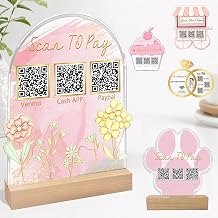 Custom QR Code Sign Personalized Multi QR Acrylic Display Scan to Pay Venmo Zelle Customized Social Media Wifi Signs Plaque for Guests Business Store Salon Cashapp-Flower