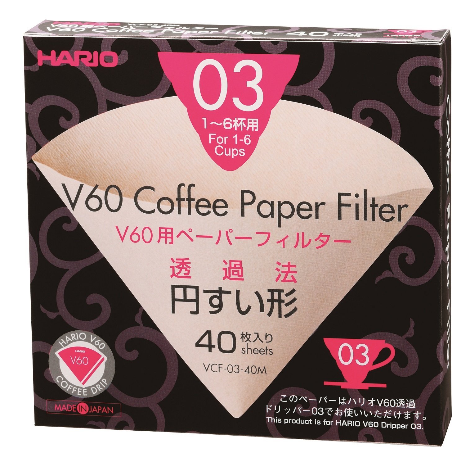 Hario Paper Filter Misarashi for 03 Dripper, Pack of 40, Brown, VCF-03-40M