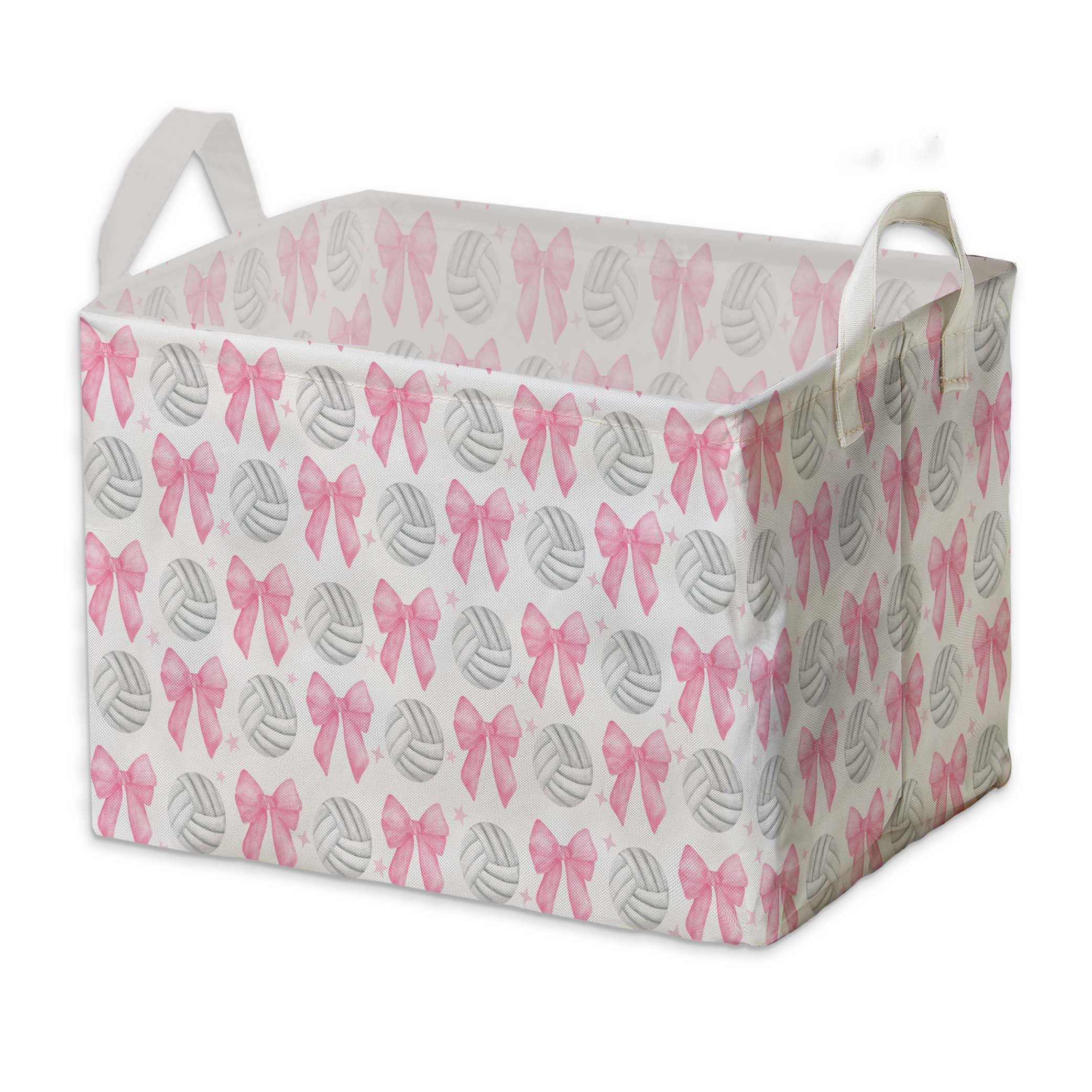 Pink Bows Volleyballs Storage Baskets for Pink Nursery Decoration Bin, Foldable Storage Box Organizer for Clothes Toys Nursery, Large Canvas Laundry Hamper for Bathroom Bedroom Living Room