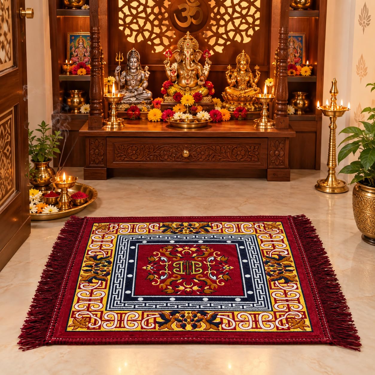 Traditional Pooja Carpet - Soft Velvet Prayer Mat -2 Traditional Pooja Carpet - Soft Velvet Prayer Mat -2