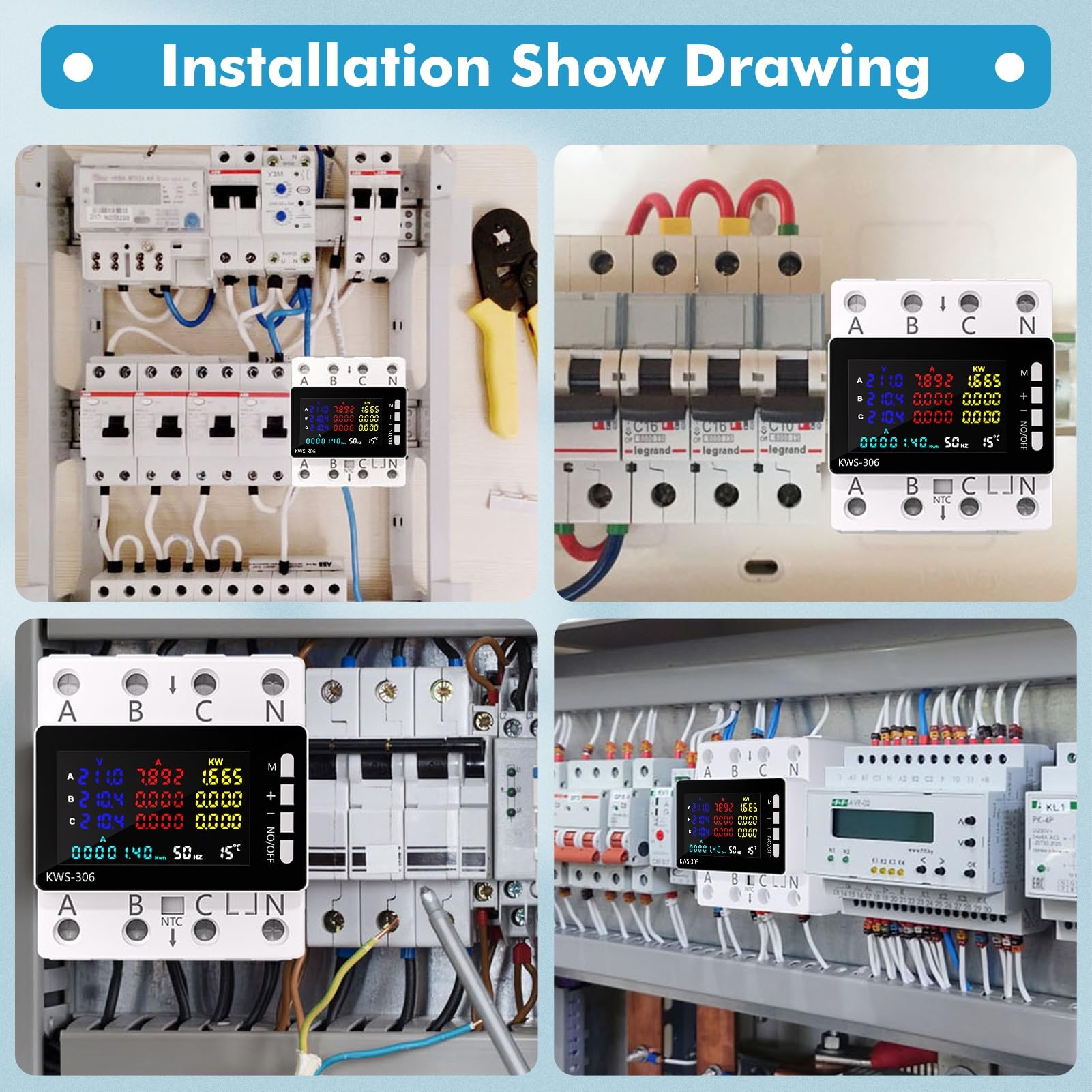 Medidor de Energía Trifásico 4 Hilos DIN Rail Voltímetro kWh 80A CA 85-290V | Contador Consumo Eléctrico Protección contra Sobretensión Subtensión y Sobrecorriente con Sonda de Temperatura