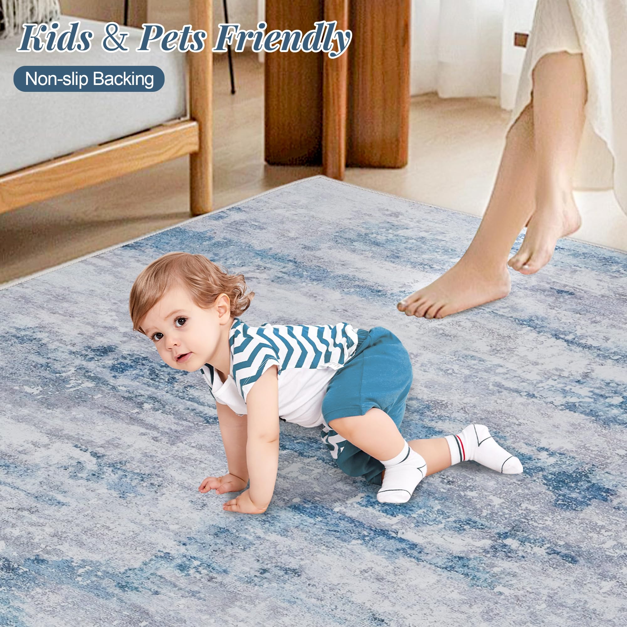 Tappeto di area del soggiorno, tappeto moderno del soggiorno, tappeto lavabile dell'interno morbido per la camera da letto la cucina il tavolo della sala da pranzo l'ufficio domestico 80cm x 160cm blu