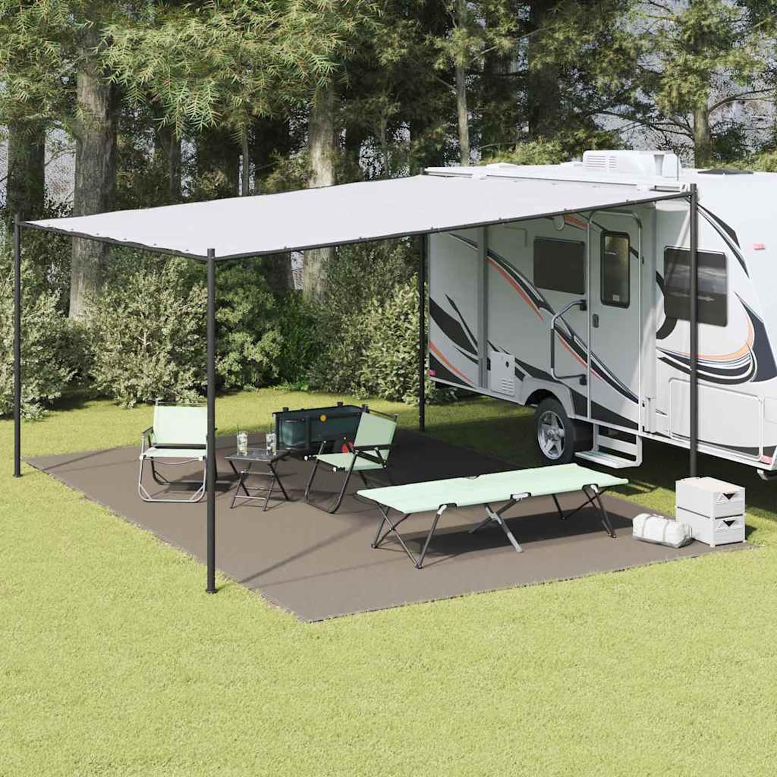 Gecheer Zeltabdeckblatt Hellgrau Polyester 400 x 600 cm Tragbar Zelteppich Zeltdeckel Picknickdecke Wohnwagen Balkon Outdoor
