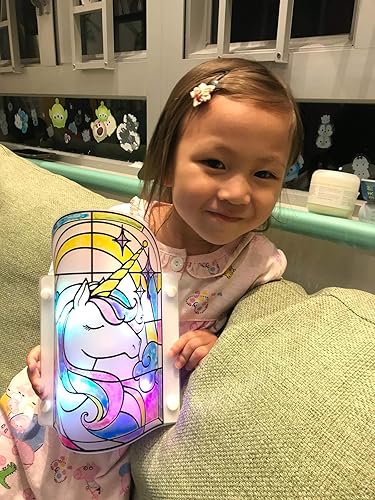 Miniatura 4 de C.S. Lámpara de mesa de noche de unicornio para niños, luz nocturna para niños, decora tu propia luz de unicornio, vitral, luz LED que cambia de