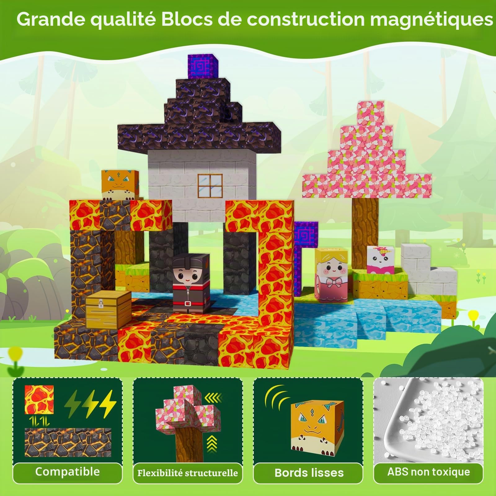 Lot de 176 Blocs de Construction magnétiques, 2,5 cm, Blocs sensoriels Monde Magnétique, pour Enfants à partir de 3 Ans, Cadeau pour garçons et Filles