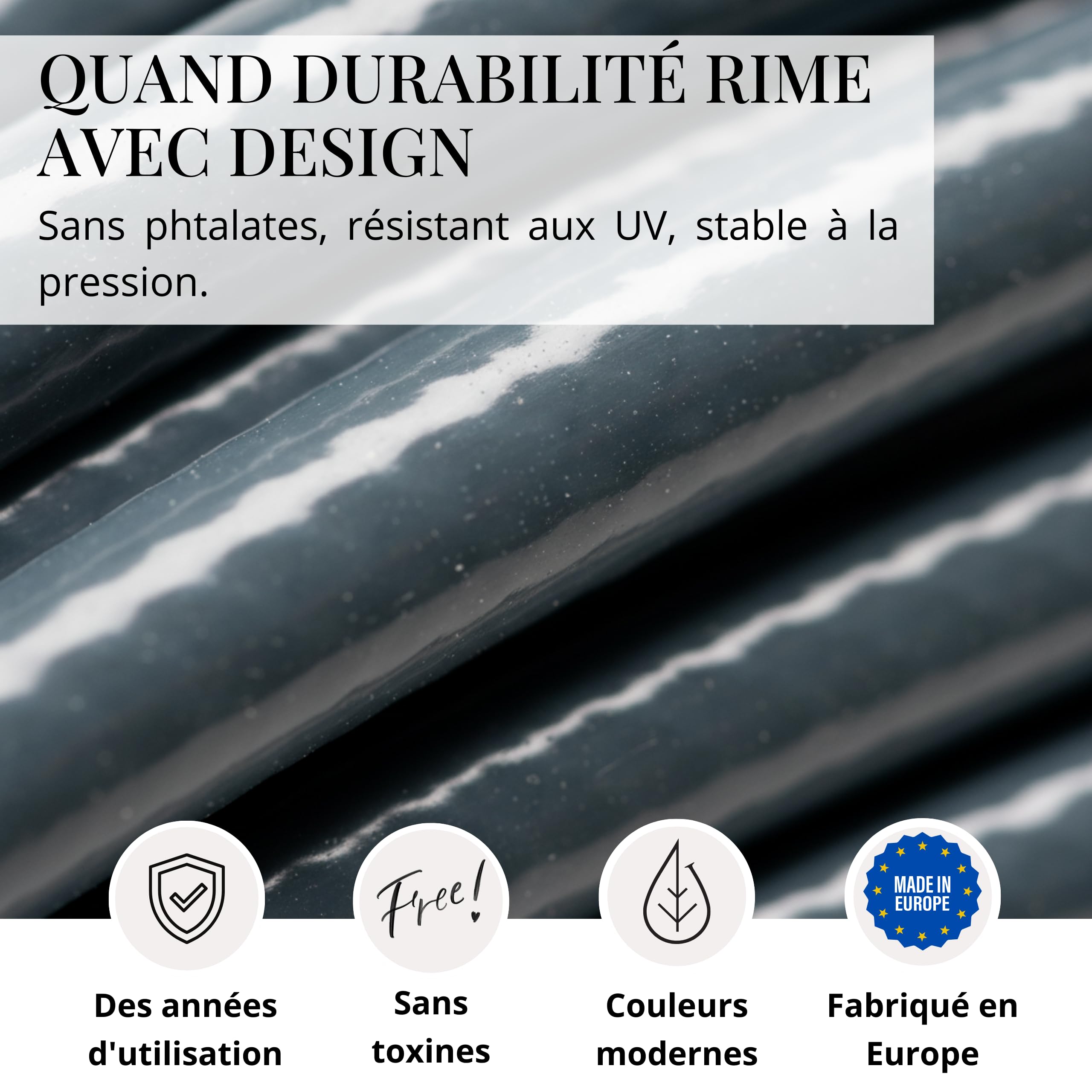 LIVLIG Tuyau d'Arrosage 50m Design – Tuyau Arrosage Flexible, 60% Recyclé, UV Résistant, Anti-Torsion, 1/2 Pouce, Anthracite