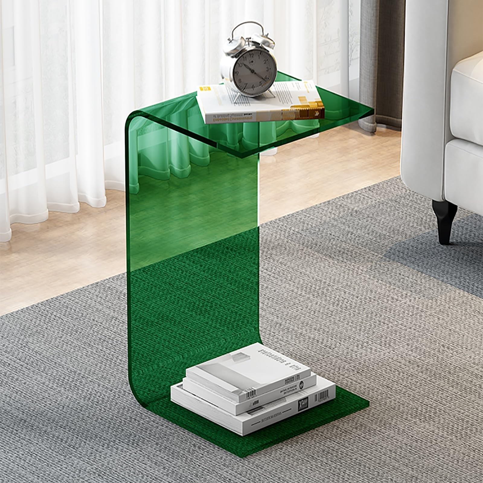 SXZenSpace Colorful Acrylic Nightstand Modern Accent Table Multi-Use Coffee/Side for Living Rooms & Offices Multi-Purpose(Green,60cm)