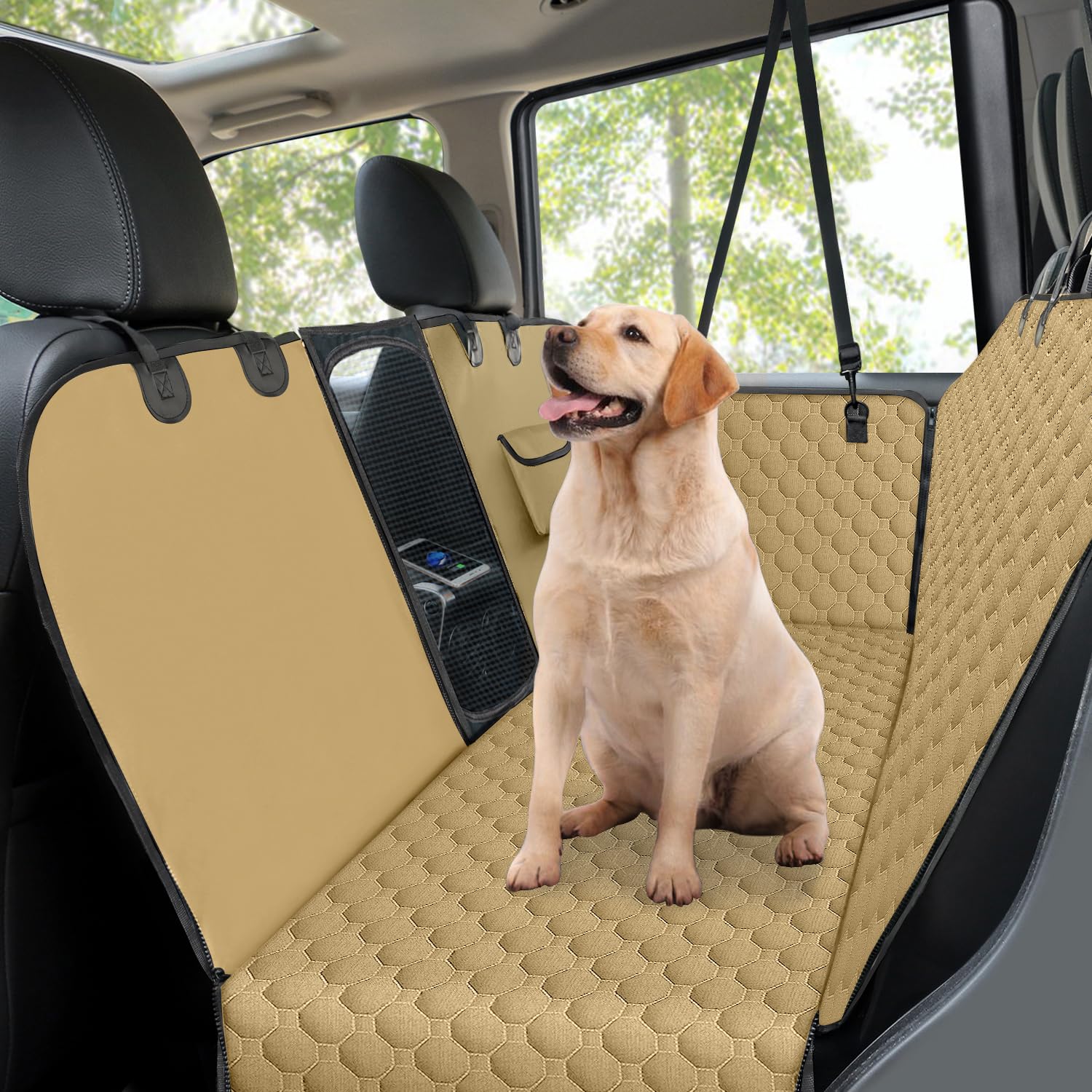 Taygeer Coprisedile Auto per Cani, Telo Auto per Cani con Protezione Laterale e Finestra, Telo Macchina per Cani Resistente ai Graffi e all'acqua(145 x 136cm) für Auto Van SUV-Cachi