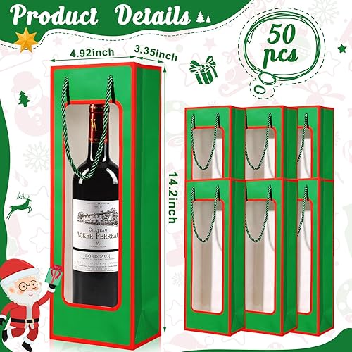Miniatura 2 de Yeaqee 50 bolsas de regalo de vino para botellas de vino de 4.92 x 3.35 x 14.2 pulgadas, reutilizables, transparentes, con asas, para bodas,