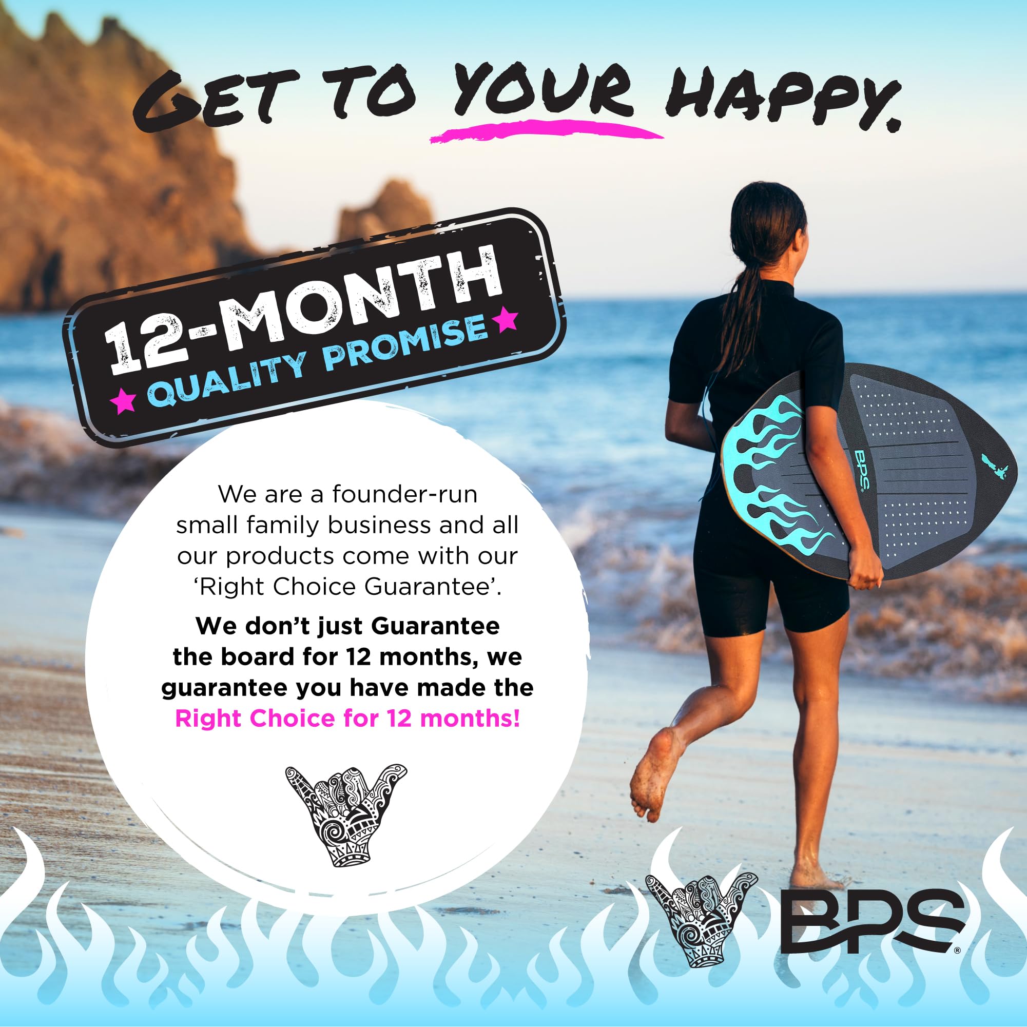 BPS New Zealand 'Flame' - Skimboard in legno ad alte prestazioni con cuscinetti di trazione personalizzati - con borsa imbottita opzionale in plastica riciclata - per bambini o adulti, disponibile in