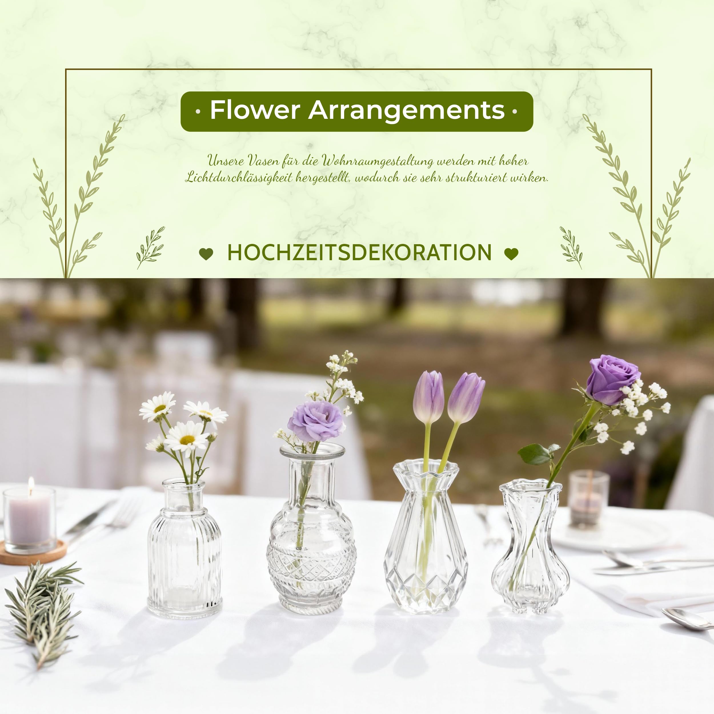 BTSD-home 20 Stück Blumenvase Set, Kleine Vasen für Tischdeko mit elegantem Design, robust zur Hochzeitsdeko, Tischdeko und Party Deko