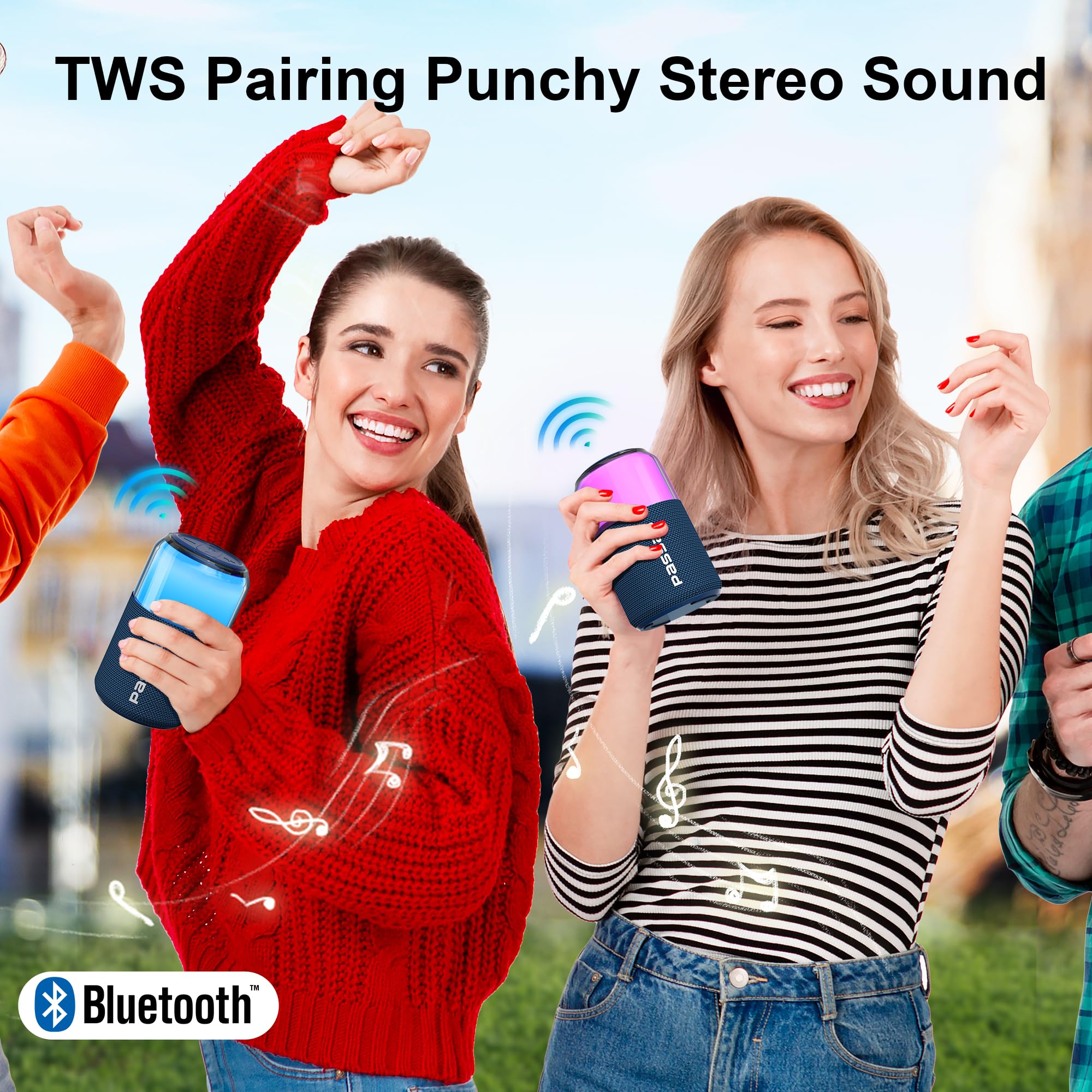 Passau Portable Bluetooth Speaker with Lights Show, 15W Loud Clear Sound, White Elephant Gifts for Adults, BT 5.4, LED Lights up Speakers Stocking Stuffers Gifts for Kids, Teen, Girls, Boys (Blue) 4