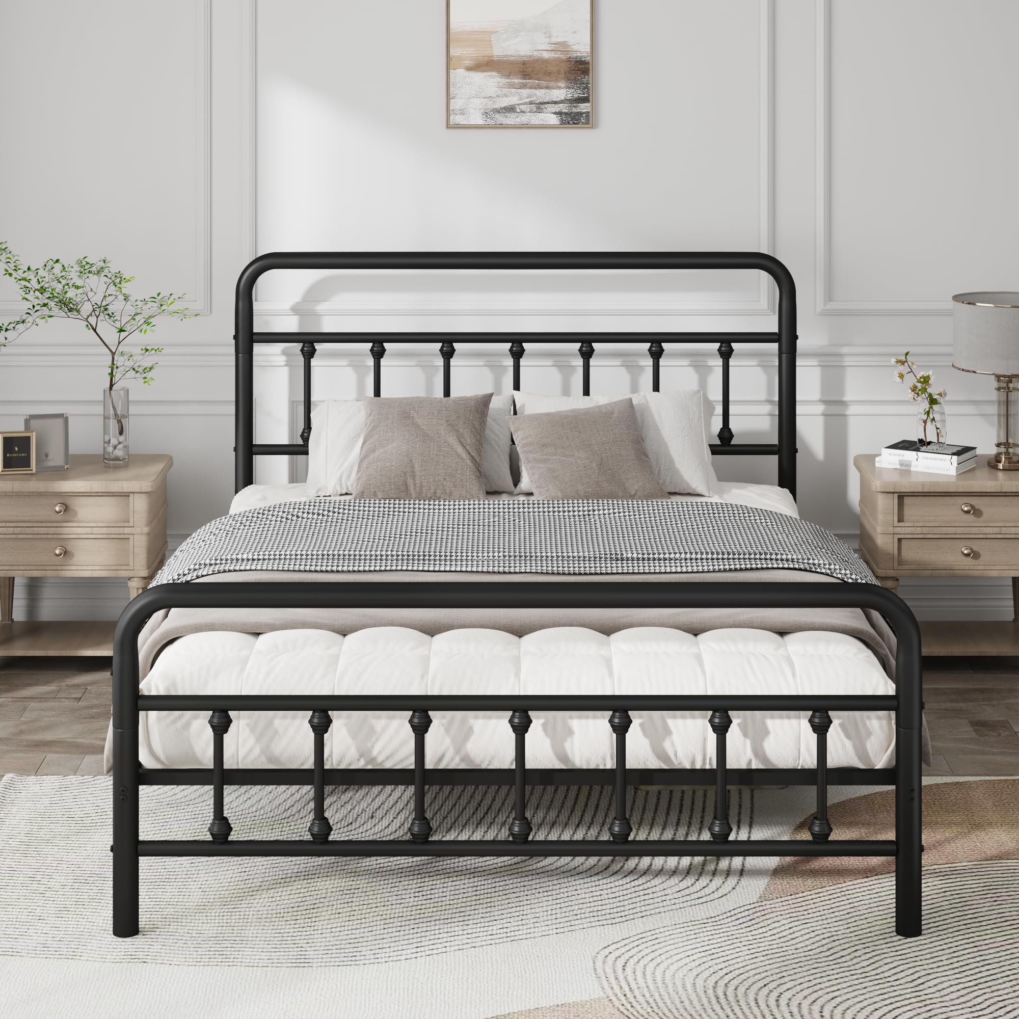 5ft Metal Bed Frame with Victorian Vintage Style – Wrought Iron Headboard & Footboard, Heavy-Duty Steel Slats, Noise-Free Platform Bed with 32 cm Underbed Storage, Easy Assembly (Black, King)