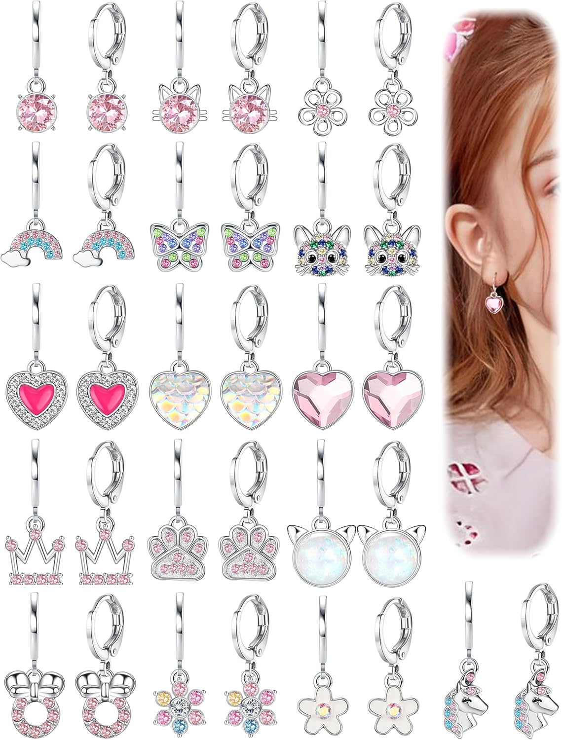 BESTEEL 16Pairs Hypoallergenic Earrings for Girls Women Stainless Surgical Steel Huggie Hoop Earring Set for Sensitive Ears Cute Dangle Pink Kids Toddler Jewelry with Charm Age: over 4 years old - Image 8