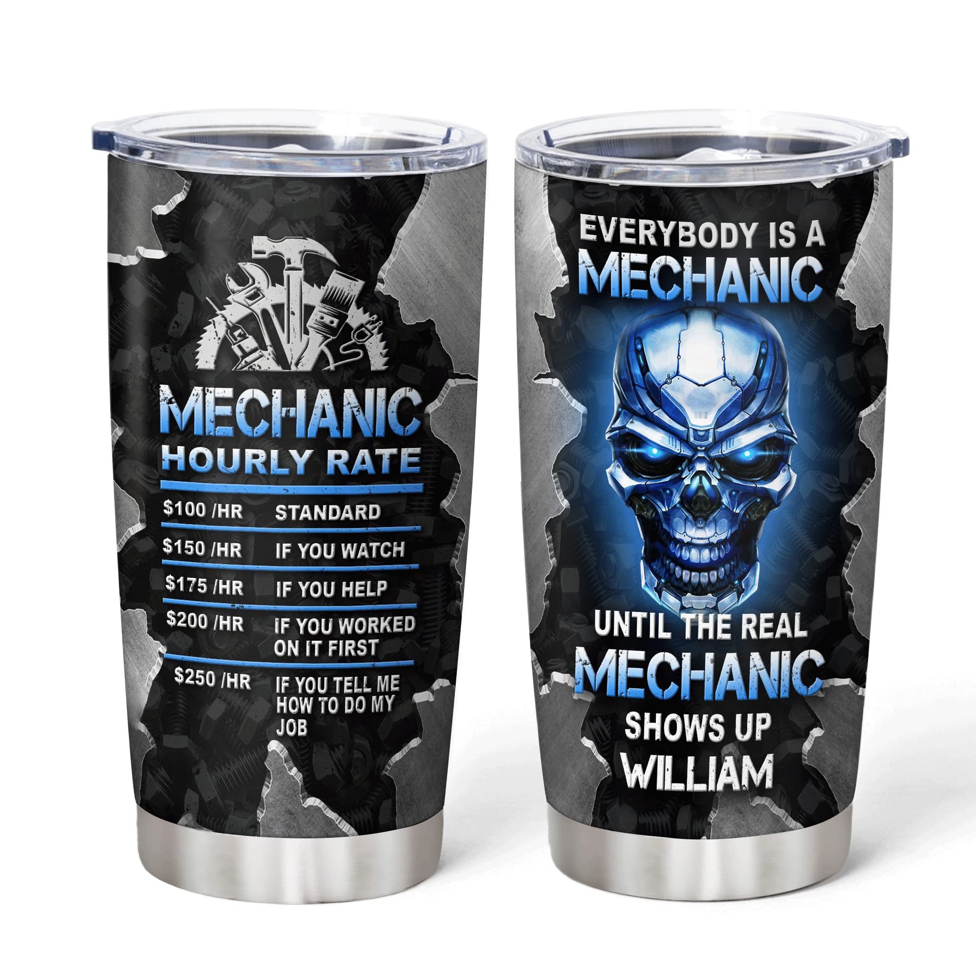 Hyturtle Personalized Funny Mechanic Tumbler Gifts for Men - Birthday Father's Day Gifts for Dad Husband Grandpa from Son Daughter - Mechanic Tools Custom Name 20oz Insulated Stainless Steel Tumbler