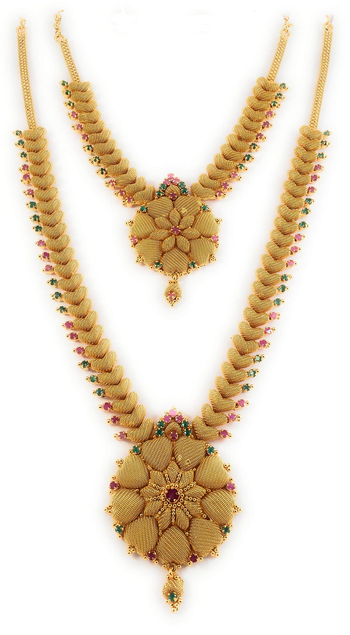 AFJ GOLD Gold, Yellow, 1 Gram Micro Copper Gold Plated Ruby Emerald South Indian Traditional Trendy Stylish Haram NECKLACE for Women (B07R6MVTMQ) Amazon Price History, Amazon Price Tracker