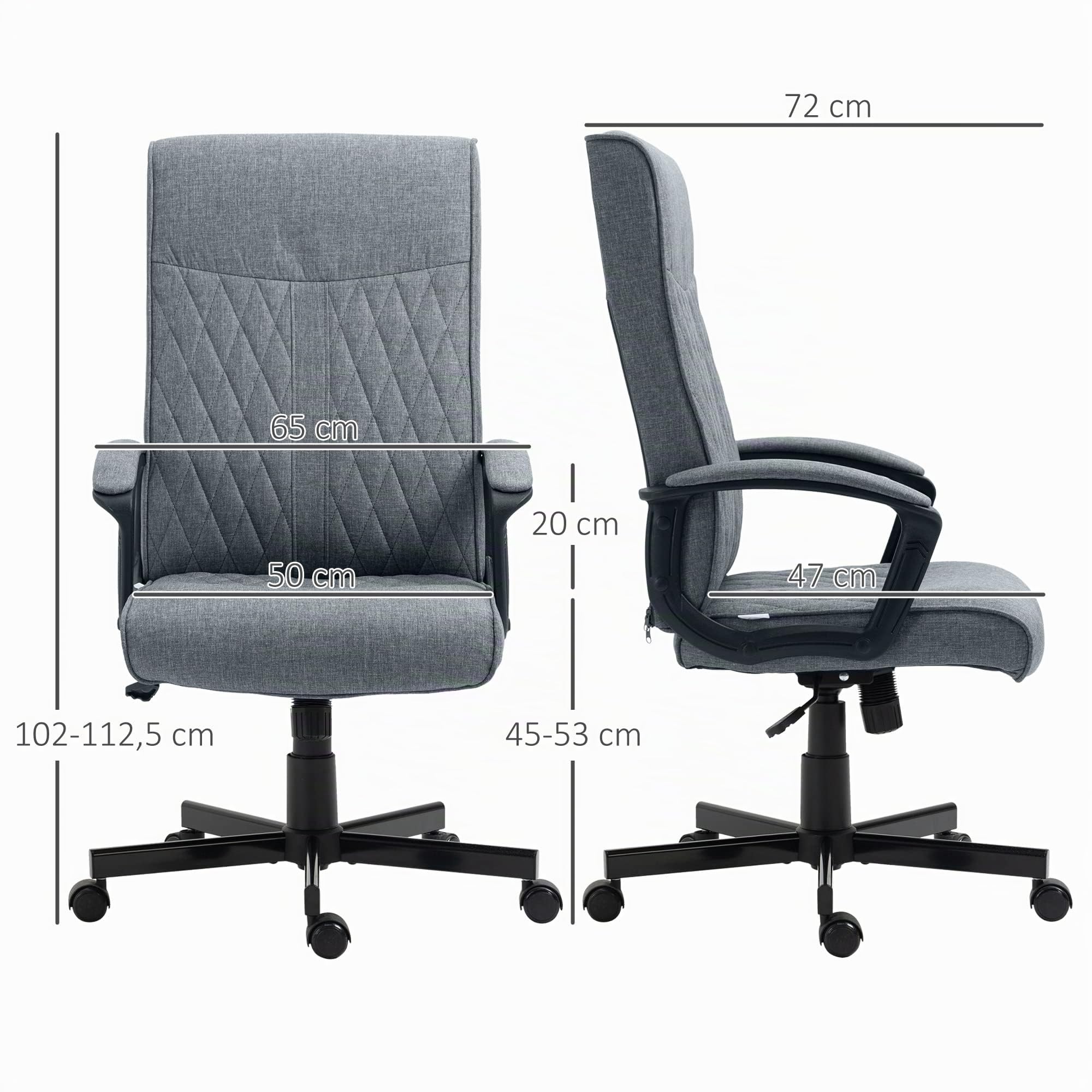 Vinsetto Silla de Oficina Giratoria PU 65x72x102-112,5 cm Gris Oscuro | Silla de Escritorio Basculante, Respaldo Alto, Altura Ajustable, para Salón Oficina, Carga 120 kg