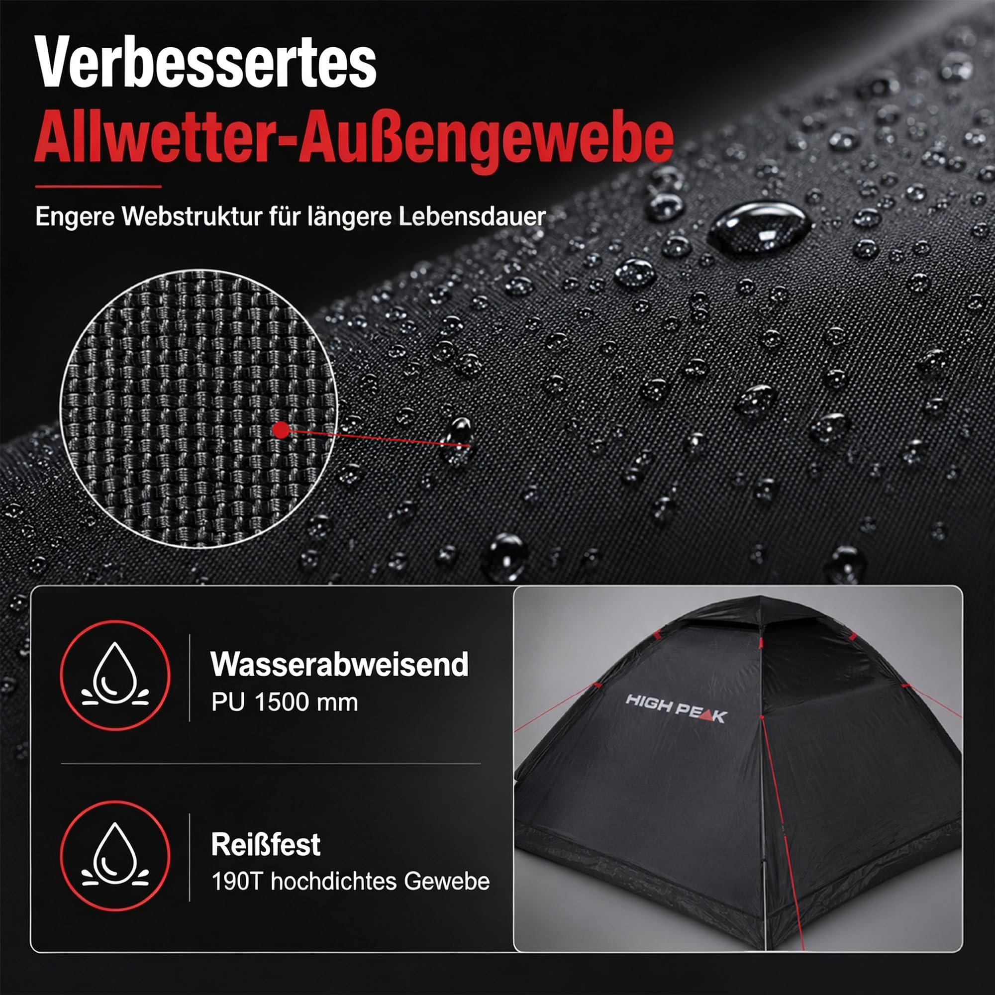 High Peak Kuppelzelt 3 Personen, leichtes Campingzelt mit offenem Vordach | 1500mm Wassersäule, Mesh-Eingang gegen Insekten, Dachbelüftung, 2,6kg, für Regenschutz, Festival, Wandern, Angeln, Reise
