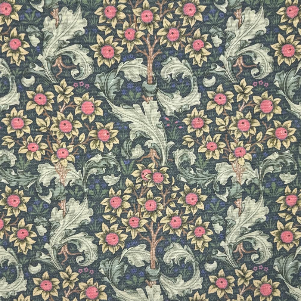 PU Coated Water Repellent Fabric William Morris Digital Orchid Floral Flower (Sold Per Metre) (Slate)