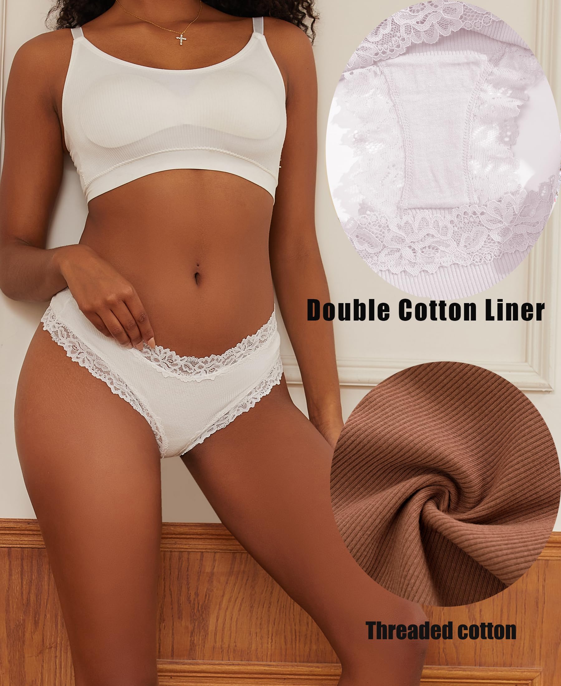 ALL OF SHE 6 Pezzi di Biancheria Intima da Donna in Cotone Brasiliano, Slip in Pizzo Morbido Hipster Sexy Panties Mutande da Donna morbide, Taglie Confezione S-2XL