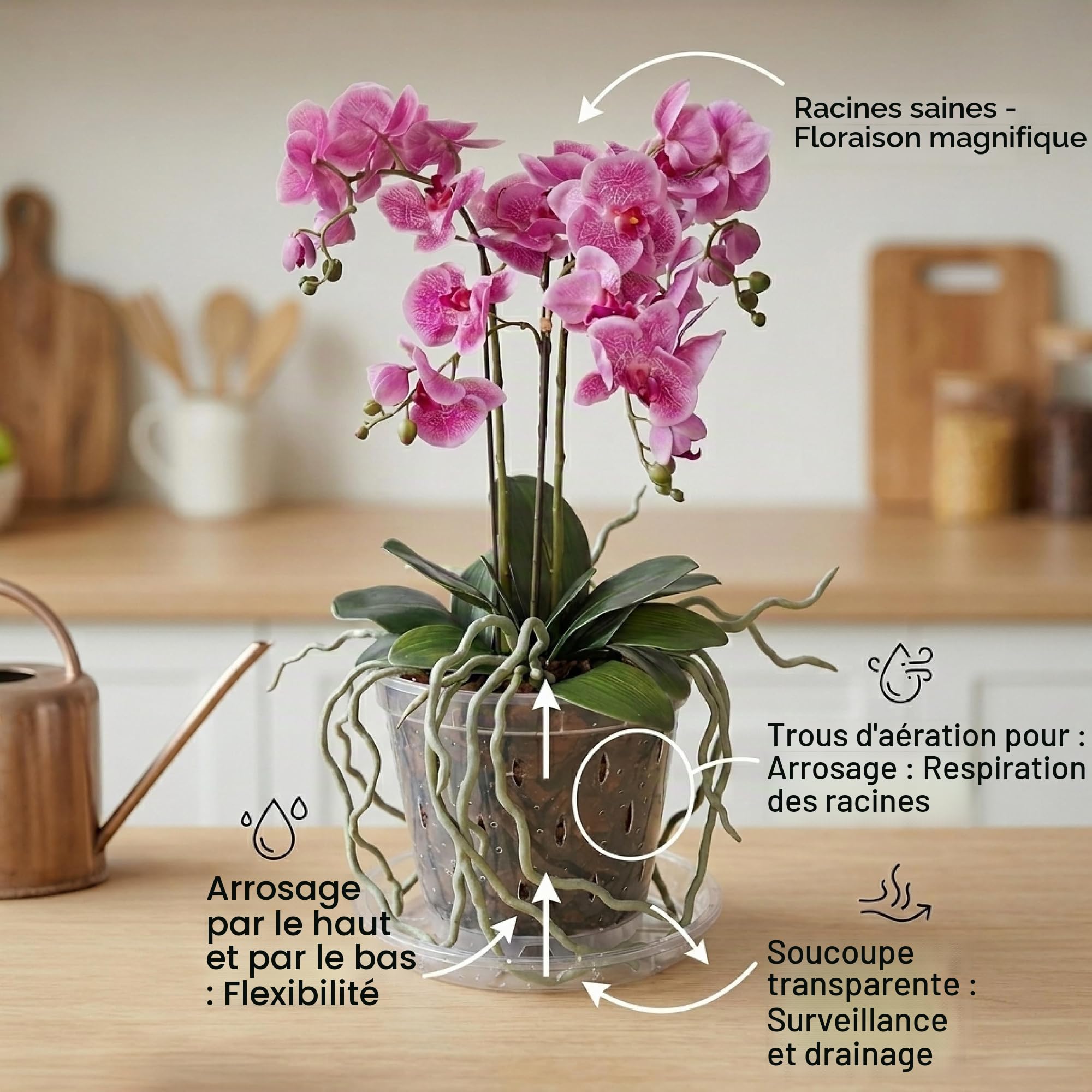 Garten lux Lot de 10 Pots à orchidées Transparents avec Trou de Drainage de 17 cm de diamètre 1,5 l et 10 soucoupes en Plastique pour orchidées pour l'intérieur