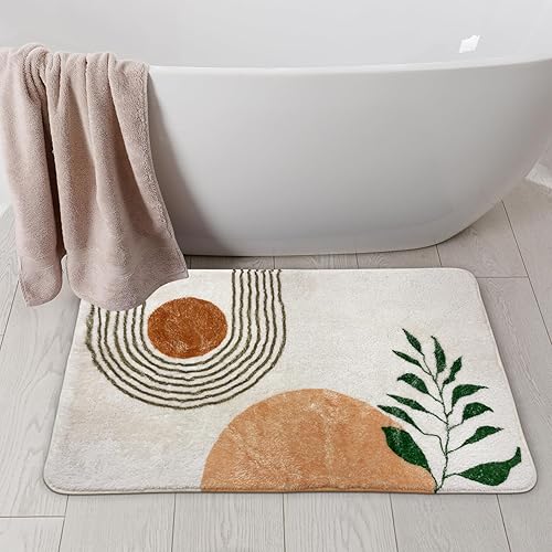Alfombras de baño bohemias de 17 x 24 pulgadas para decoración de baño, tapete de baño antideslizante y absorbente de microfibra de felpa suave,
