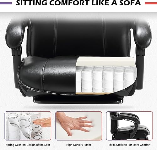 Miniatura 5 de Bosmiller Silla de oficina grande y alta de 500 libras, asiento ancho para personas pesadas con ruedas silenciosas, base de metal resistente,