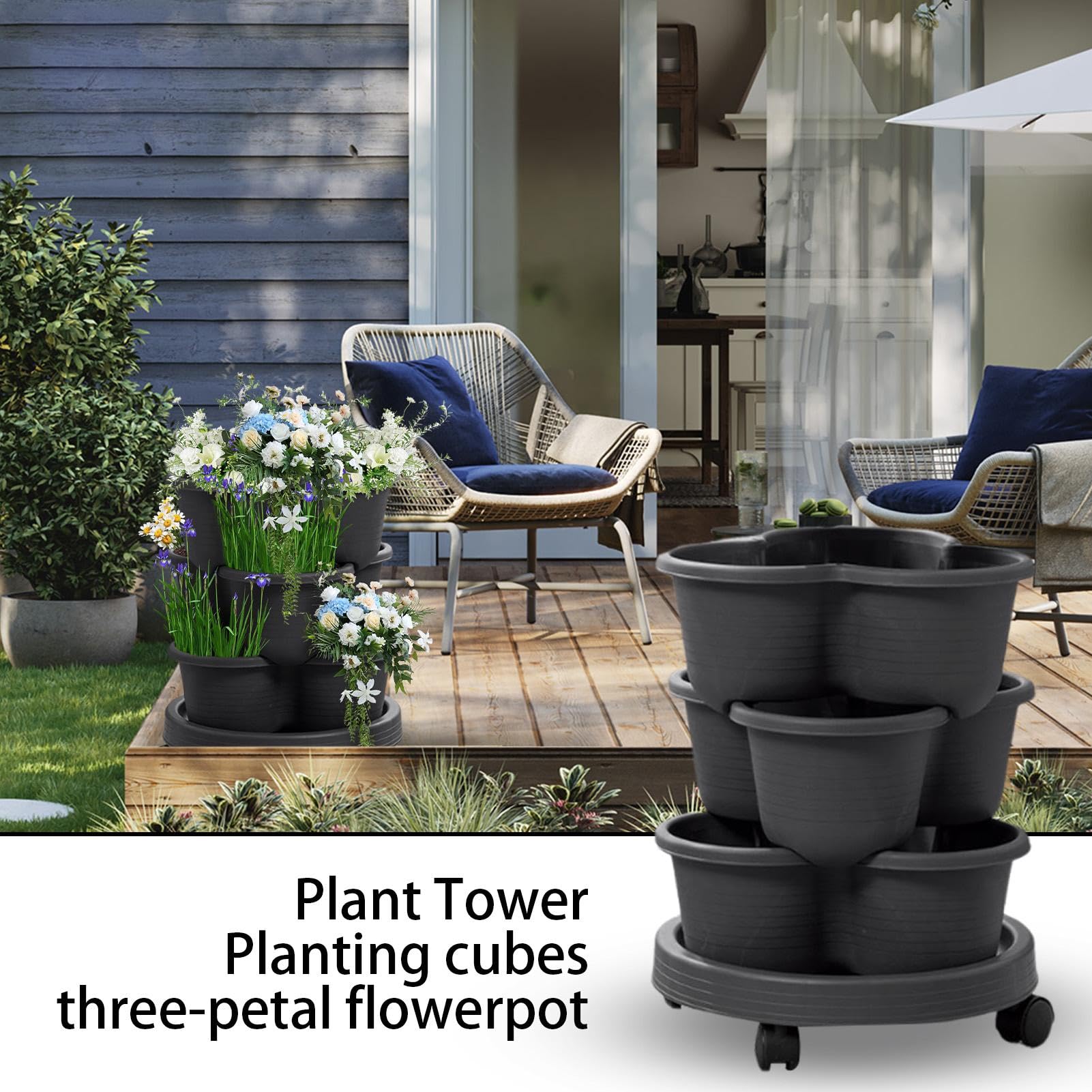 Jardinière Vertical empilable avec Soucoupe inférieure - jardinière d'empilement de Jardin, pottaine de Tour de Fraises pour Fleurs légumes Pommes de Terre succulentes pour intérieur extérieur