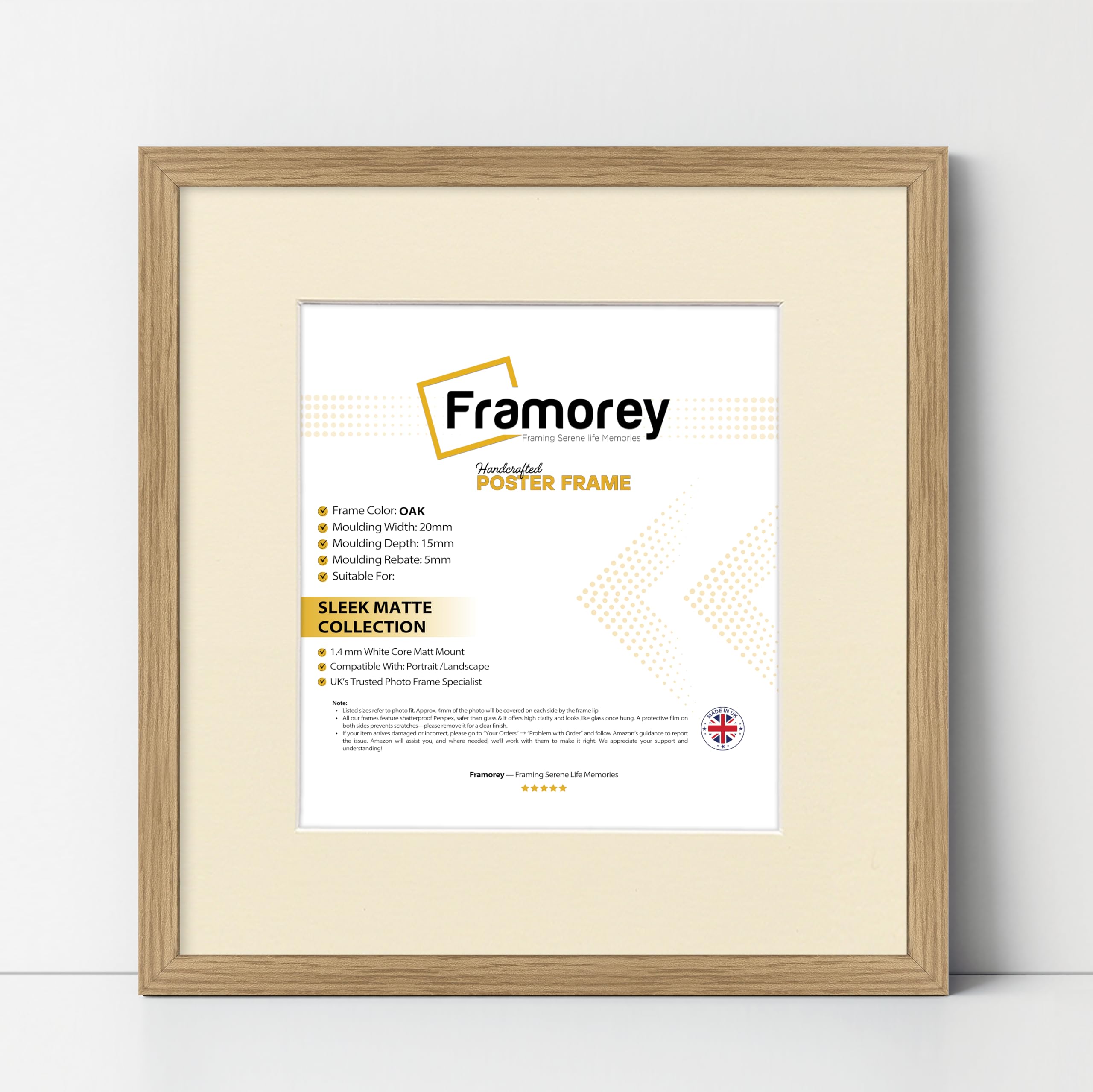FRAMOREY Square Size Thin Matt Photo, Handmade Flat Thin Picture Frame, 24x24" Size Oak Picture Frame With 20x20" Size Ivory Mount, Photo Print Frames